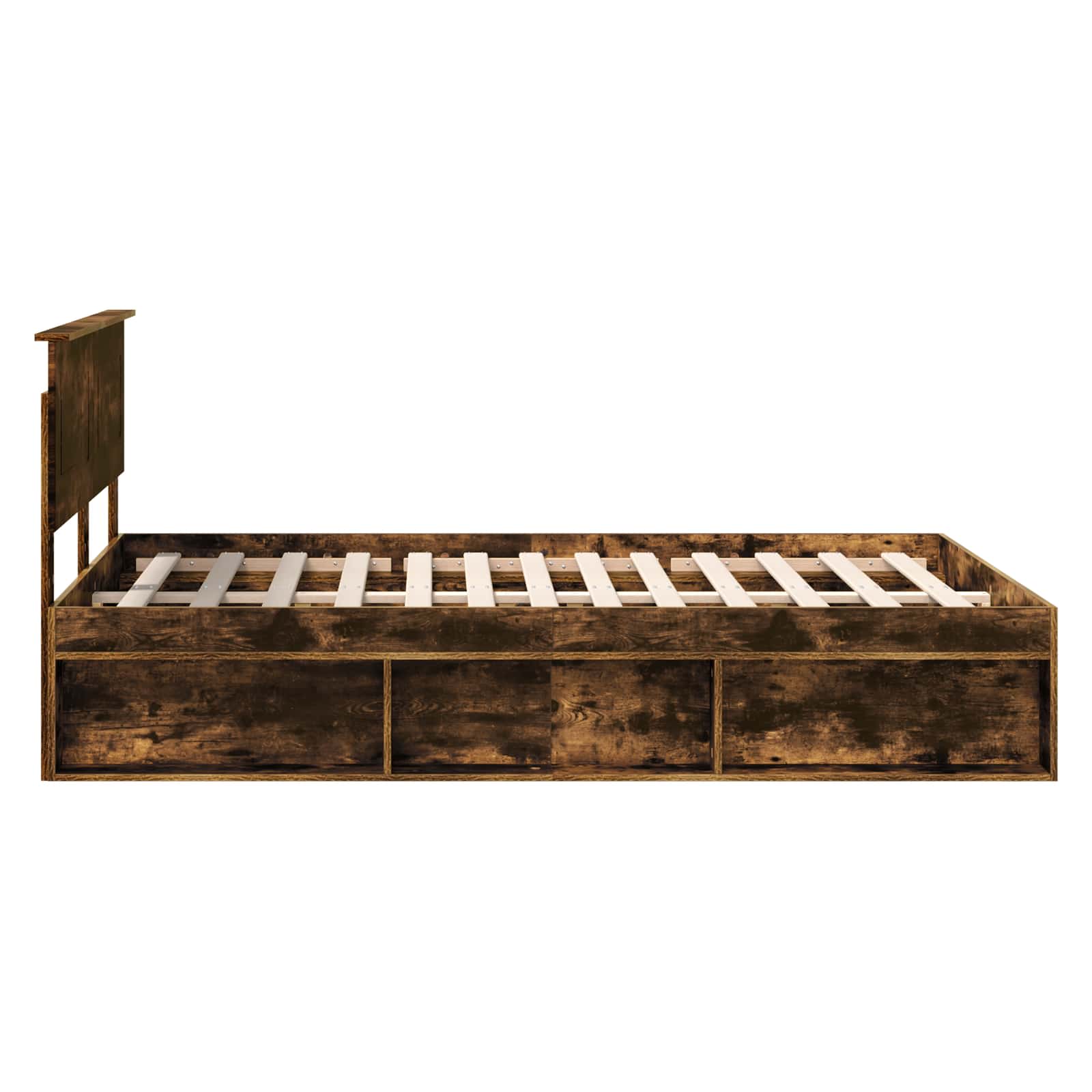 Bedframe met hoofdeinde Gerookt eiken 140 x 200 cm Bewerkt hout is nu te koop bij PeponiXL, paradijselijk wonen!