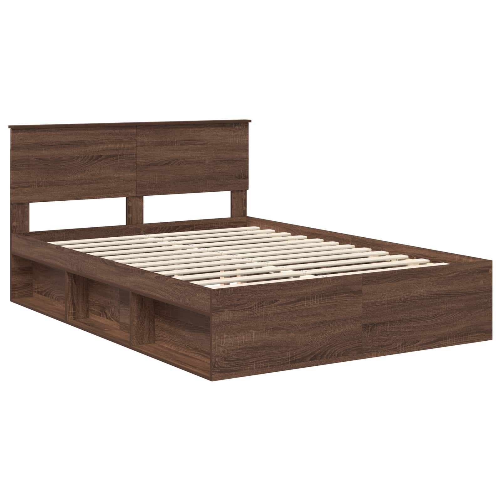 Bedframe met hoofdeinde Bruin Eiken 140 x 200 cm Bewerkt hout is nu te koop bij PeponiXL, paradijselijk wonen!