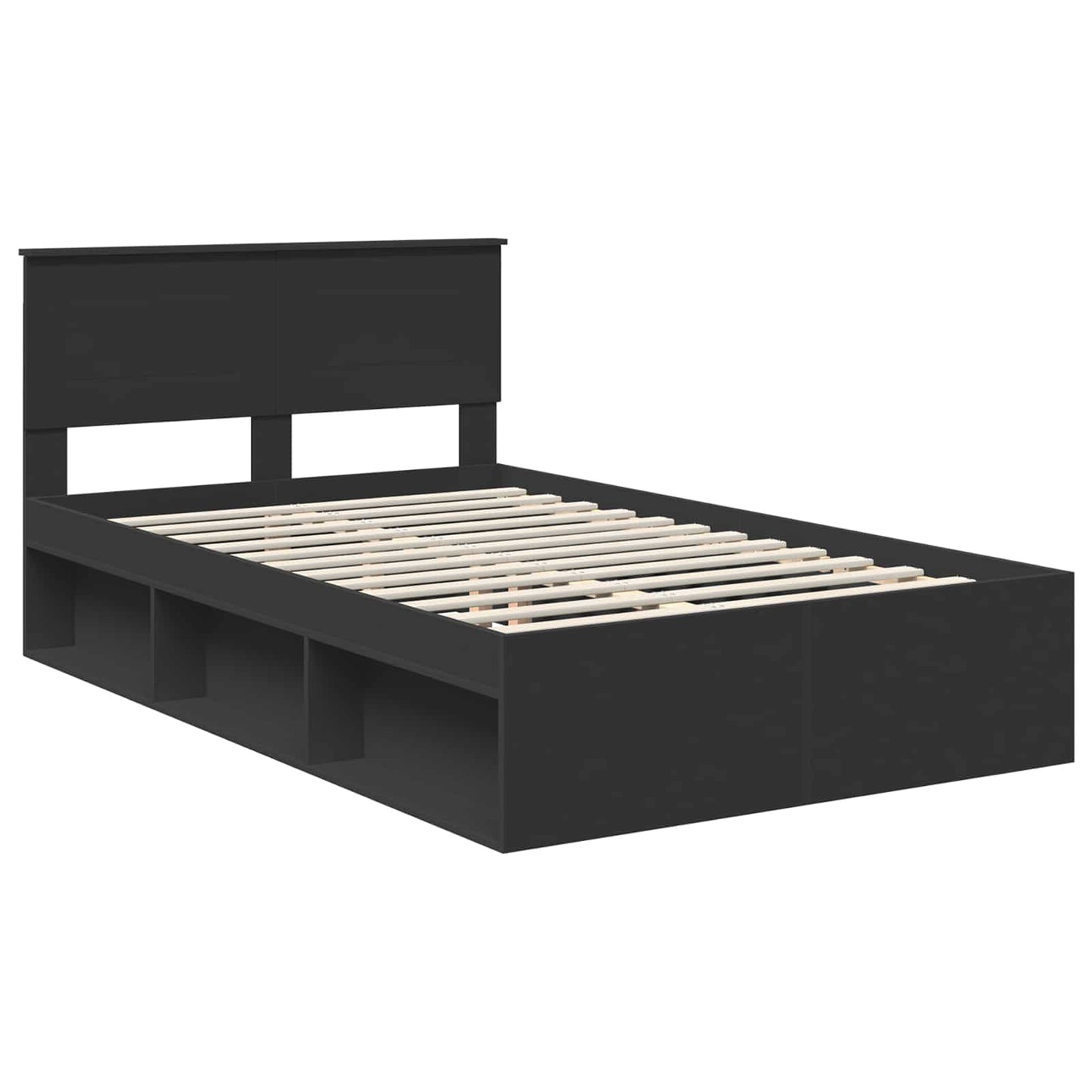 Bedframe met hoofdeinde Zwart 135 x 190 cm Bewerkt hout is nu te koop bij PeponiXL, paradijselijk wonen!