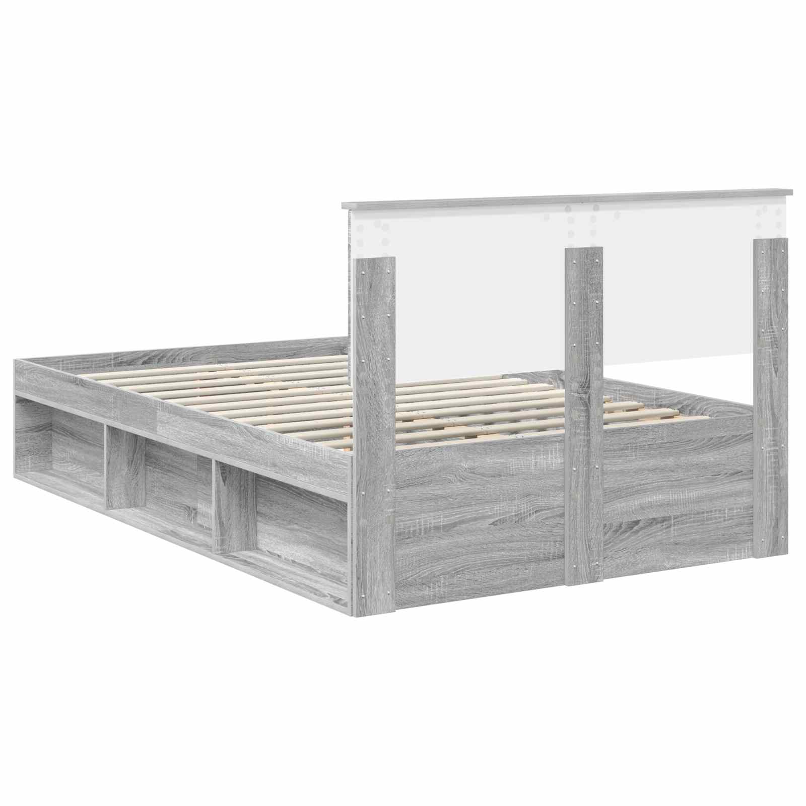 Bedframe met hoofdeinde Grijs Sonoma 135 x 190 cm Bewerkt hout is nu te koop bij PeponiXL, paradijselijk wonen!
