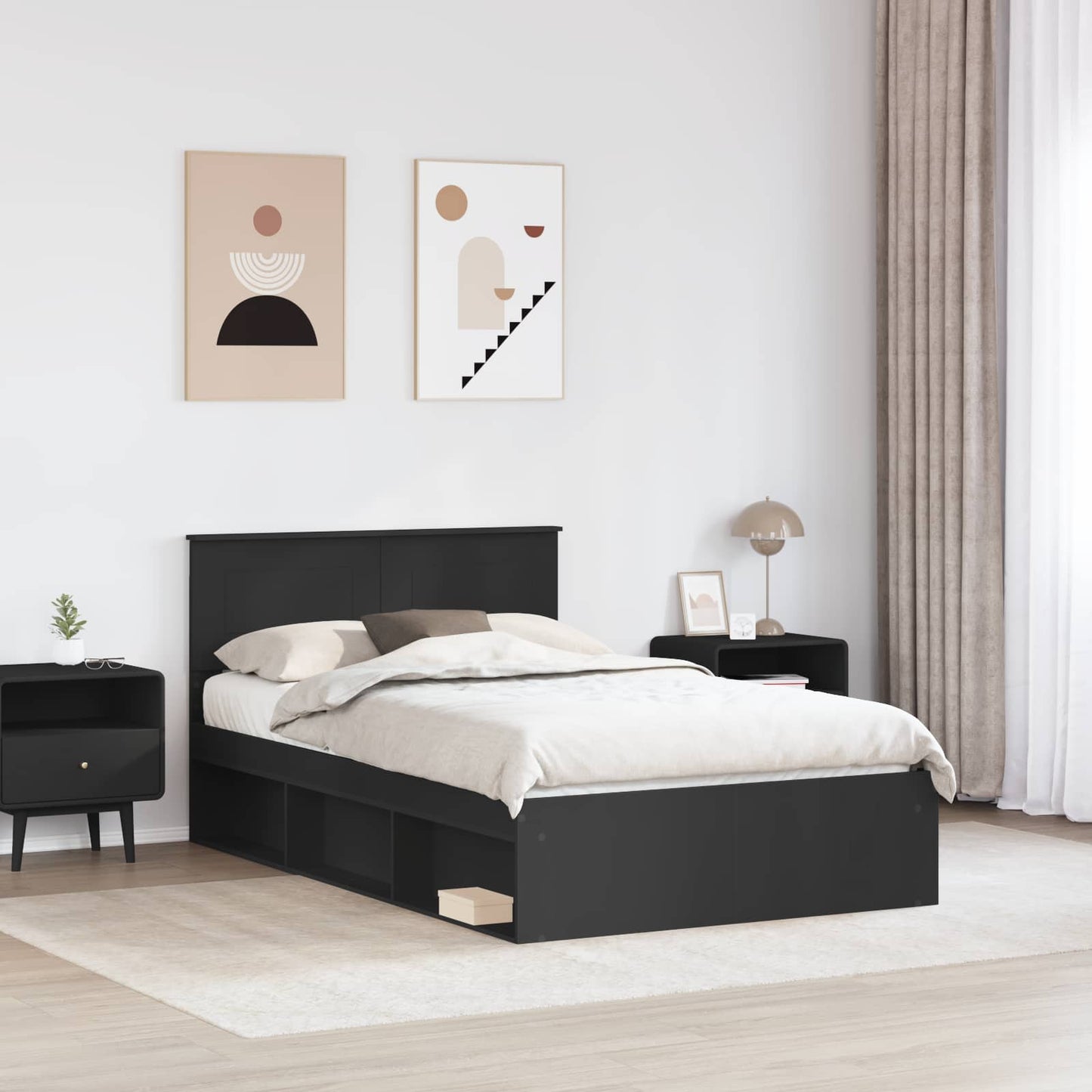 Bedframe met hoofdeinde Zwart 120 x 190 cm Bewerkt hout is nu te koop bij PeponiXL, paradijselijk wonen!