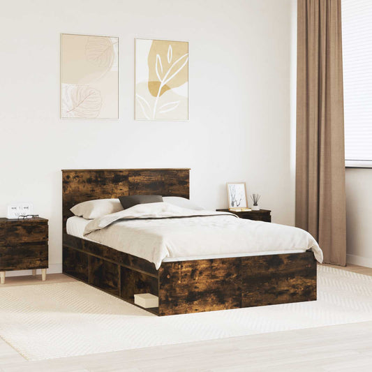 Bedframe met hoofdeinde Gerookt eiken 120 x 190 cm Bewerkt hout is nu te koop bij PeponiXL, paradijselijk wonen!