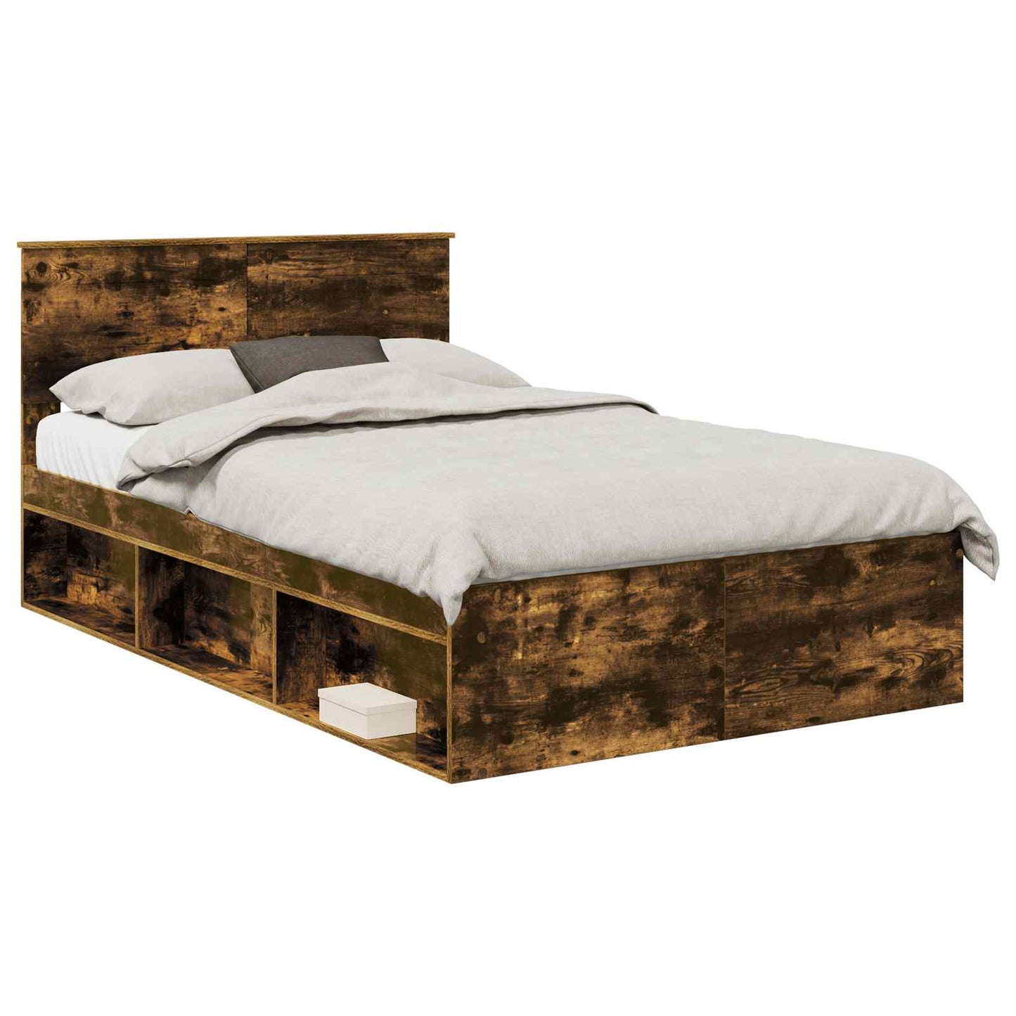 Bedframe met hoofdeinde Gerookt eiken 120 x 190 cm Bewerkt hout is nu te koop bij PeponiXL, paradijselijk wonen!