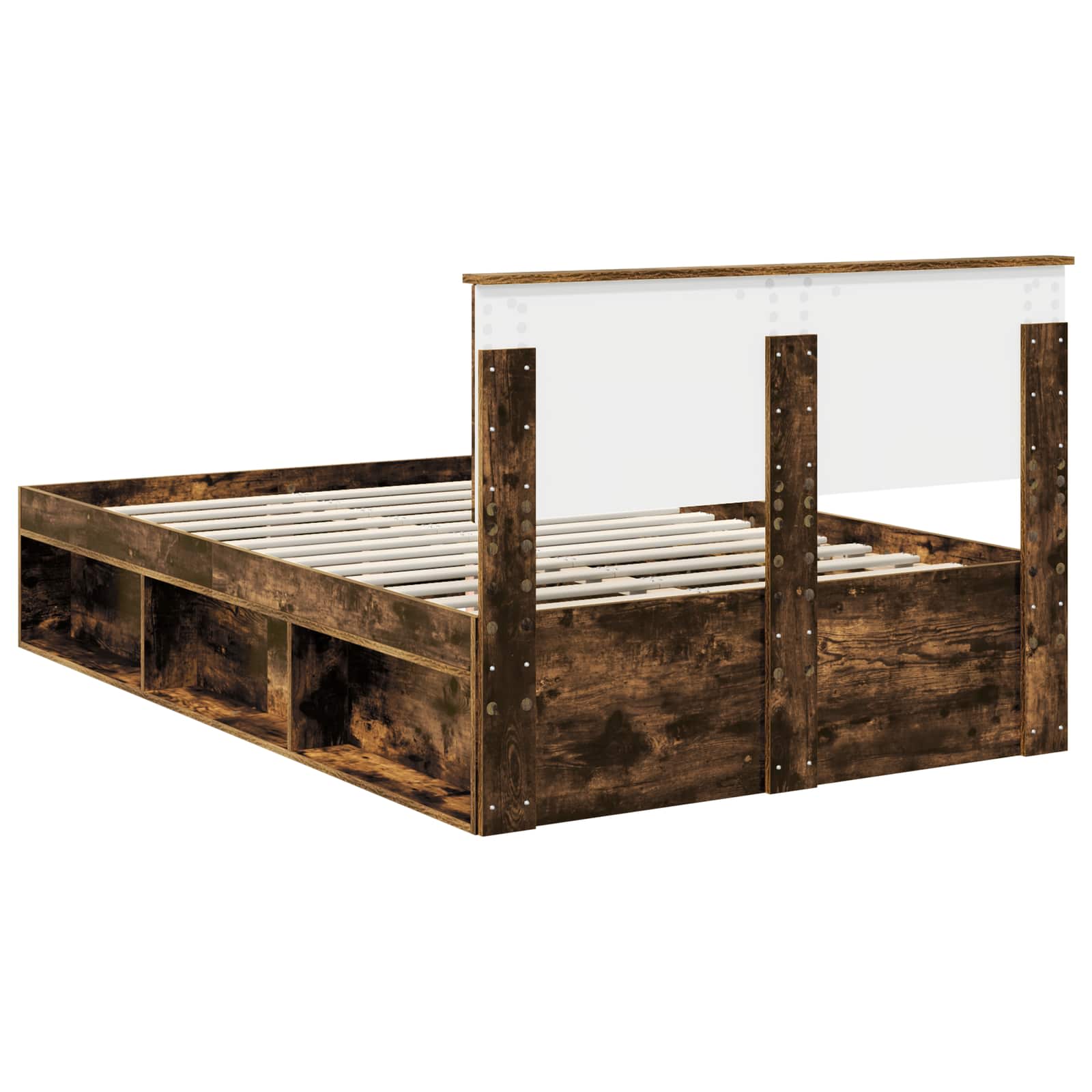 Bedframe met hoofdeinde Gerookt eiken 120 x 190 cm Bewerkt hout is nu te koop bij PeponiXL, paradijselijk wonen!