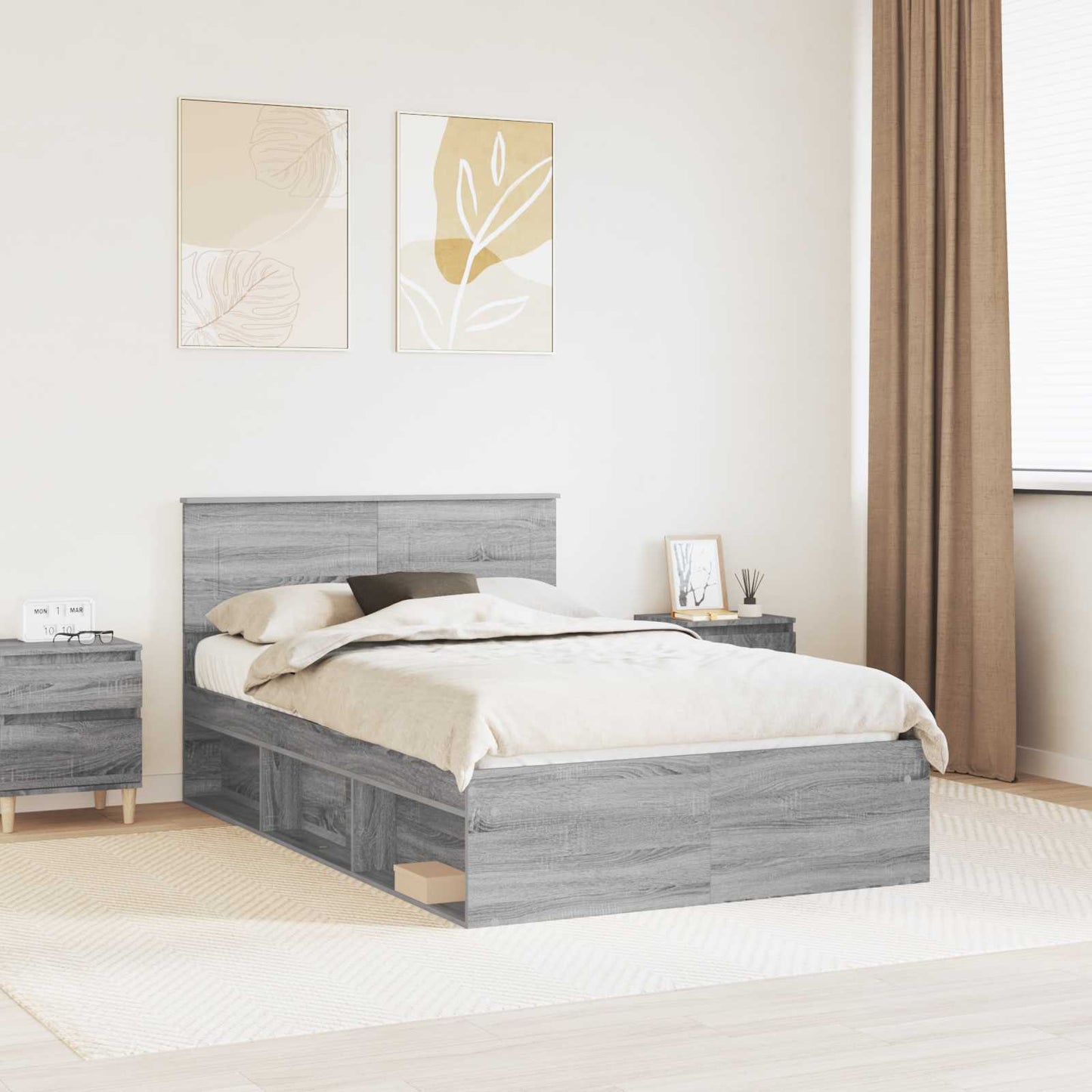Bedframe met hoofdeinde Grijs Sonoma 120 x 190 cm Bewerkt hout is nu te koop bij PeponiXL, paradijselijk wonen!
