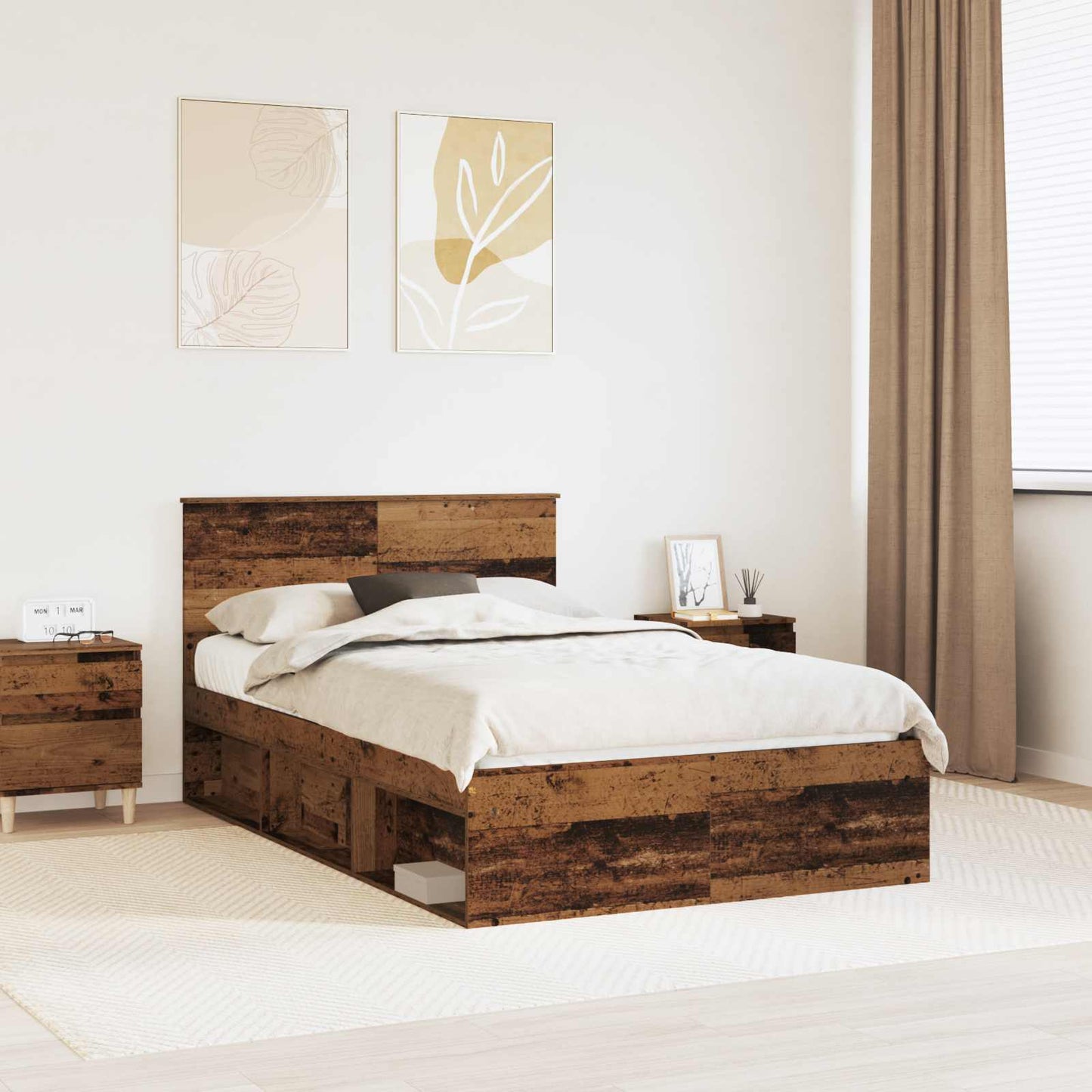 Bedframe met hoofdeinde Oudhout 120 x 190 cm Bewerkt hout is nu te koop bij PeponiXL, paradijselijk wonen!