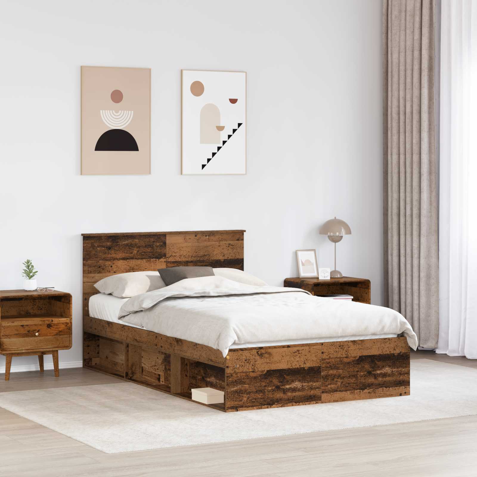 Bedframe met hoofdeinde Oudhout 120 x 190 cm Bewerkt hout is nu te koop bij PeponiXL, paradijselijk wonen!