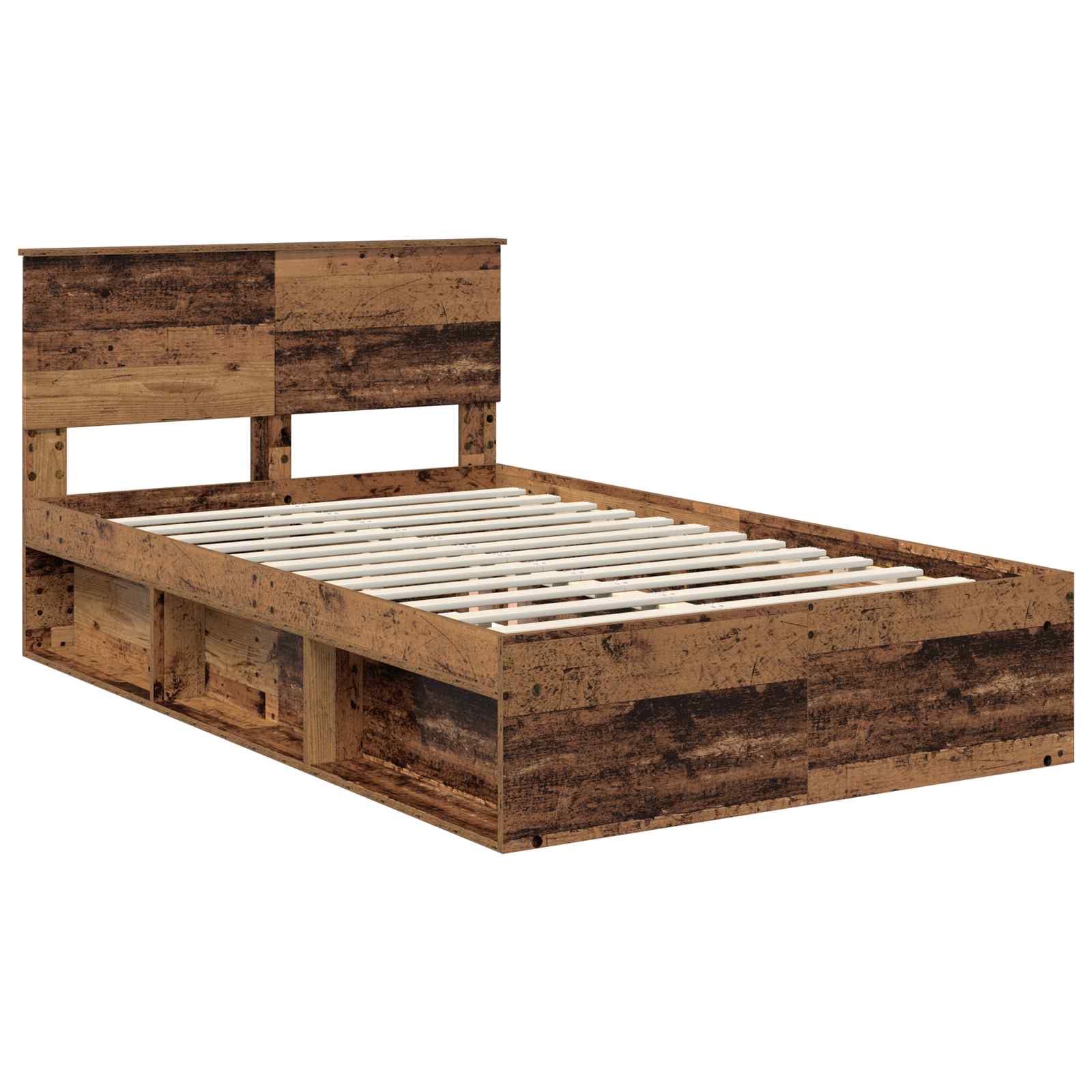 Bedframe met hoofdeinde Oudhout 120 x 190 cm Bewerkt hout is nu te koop bij PeponiXL, paradijselijk wonen!