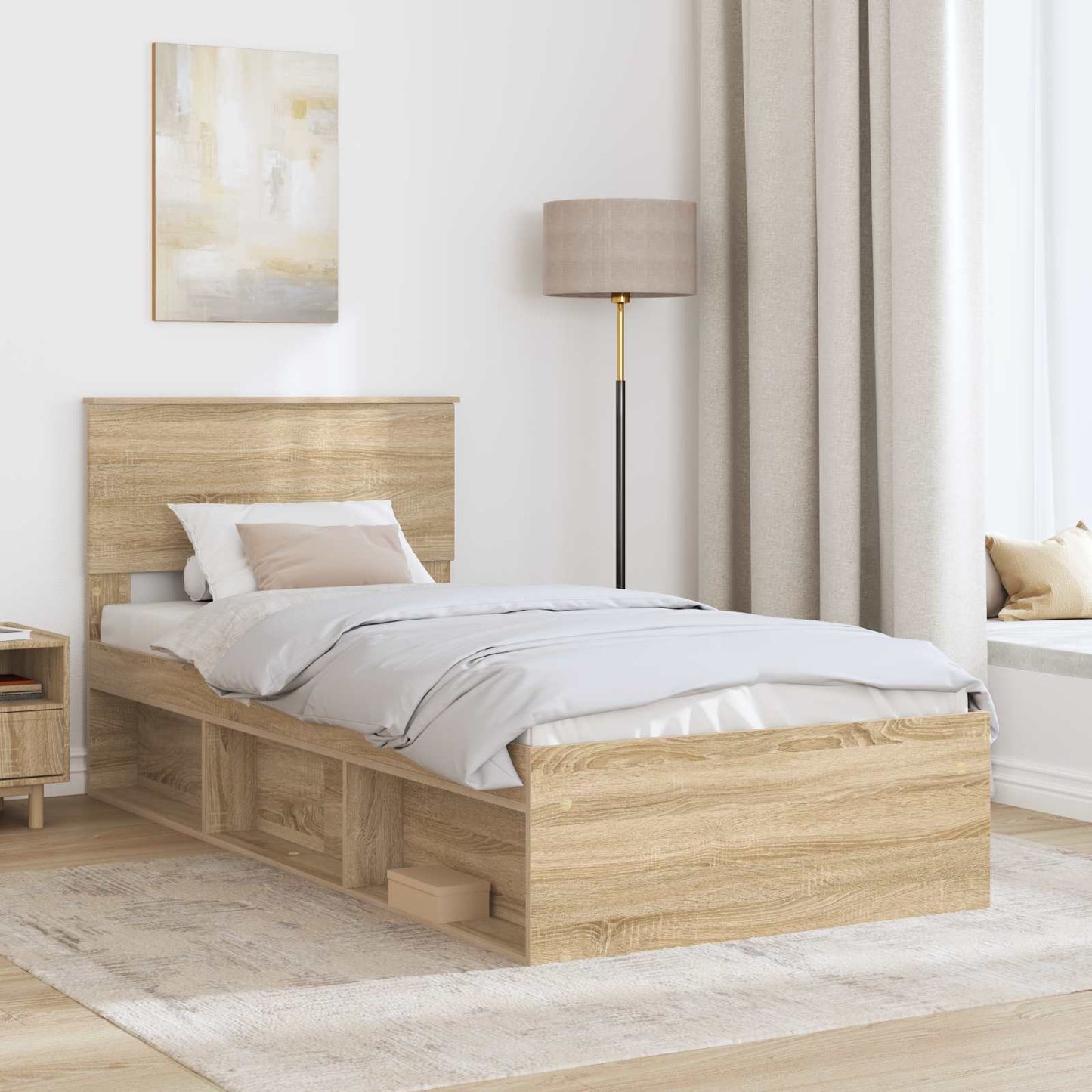 Bedframe met hoofdeinde Sonoma 100 x 200 cm Bewerkt hout is nu te koop bij PeponiXL, paradijselijk wonen!