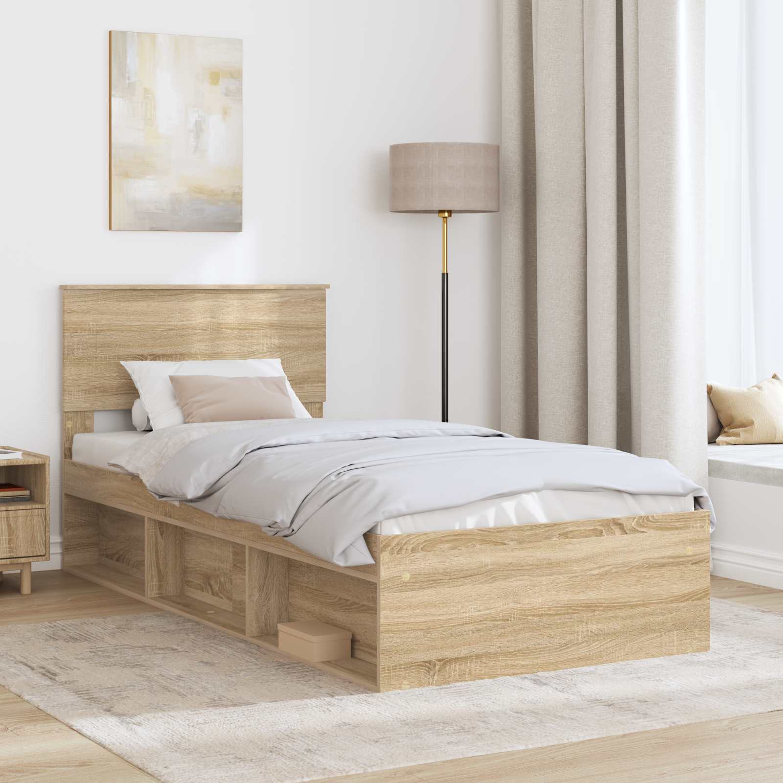 Bedframe met hoofdeinde Sonoma 100 x 200 cm Bewerkt hout is nu te koop bij PeponiXL, paradijselijk wonen!