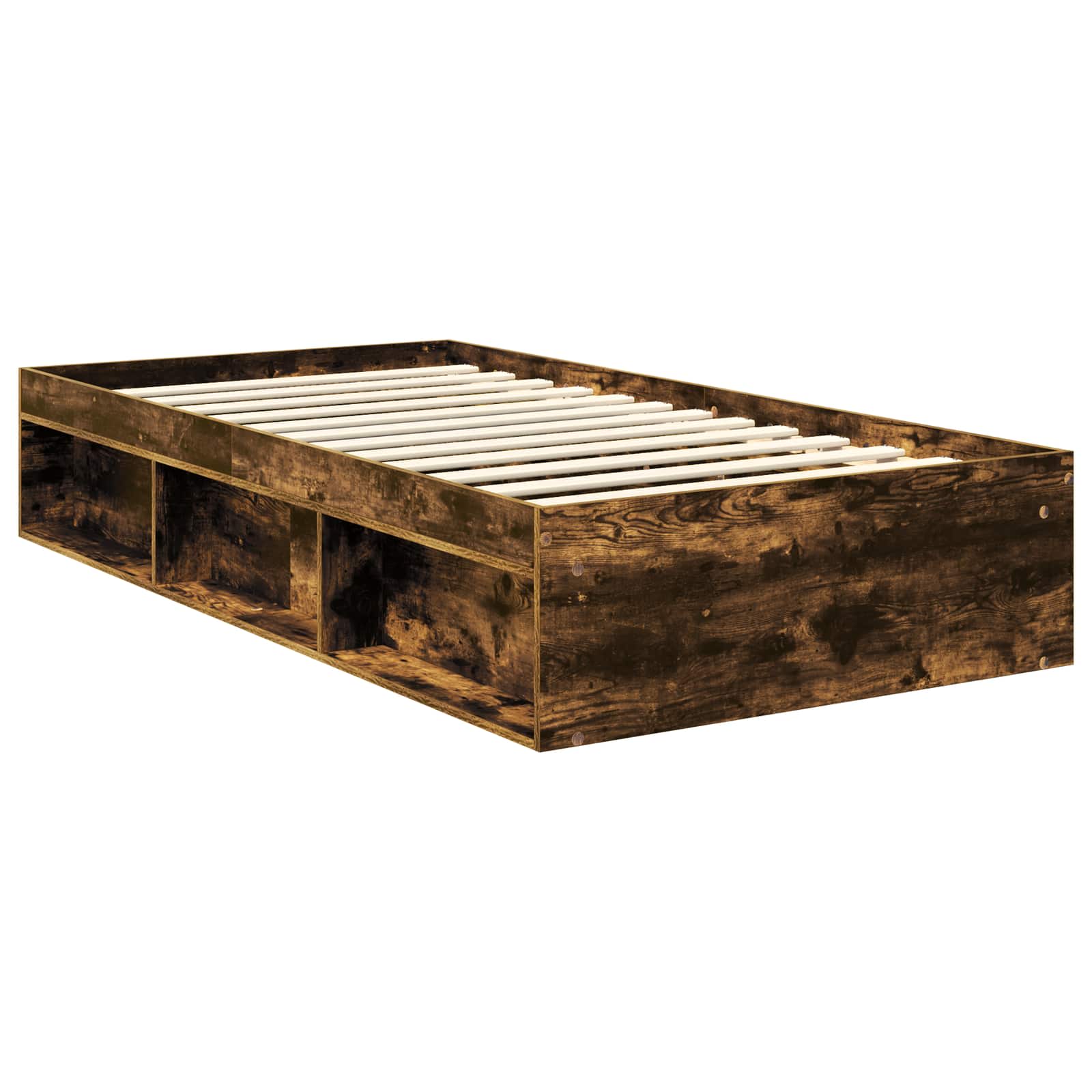 Bedframe met hoofdeinde Gerookt eiken 100 x 200 cm Bewerkt hout is nu te koop bij PeponiXL, paradijselijk wonen!