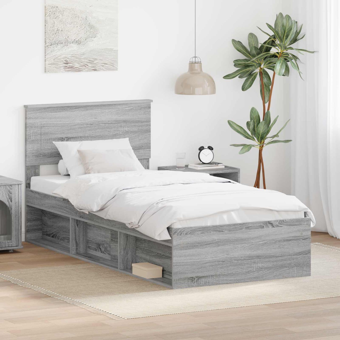 Bedframe met hoofdeinde Grijs Sonoma 100 x 200 cm Bewerkt hout is nu te koop bij PeponiXL, paradijselijk wonen!