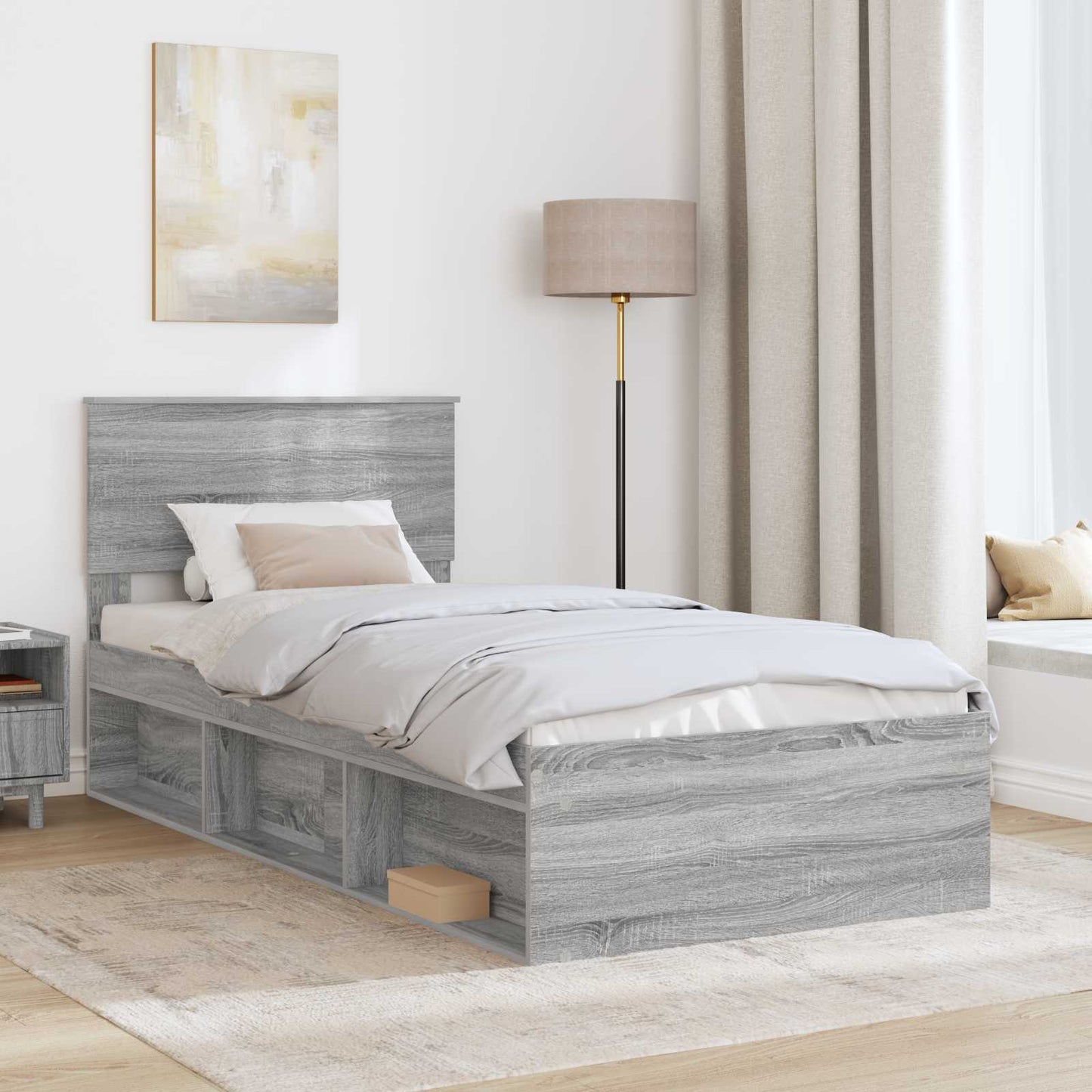 Bedframe met hoofdeinde Grijs Sonoma 100 x 200 cm Bewerkt hout is nu te koop bij PeponiXL, paradijselijk wonen!