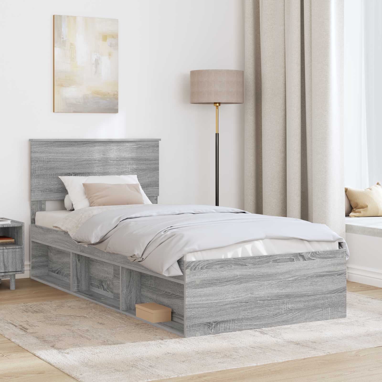 Bedframe met hoofdeinde Grijs Sonoma 100 x 200 cm Bewerkt hout is nu te koop bij PeponiXL, paradijselijk wonen!