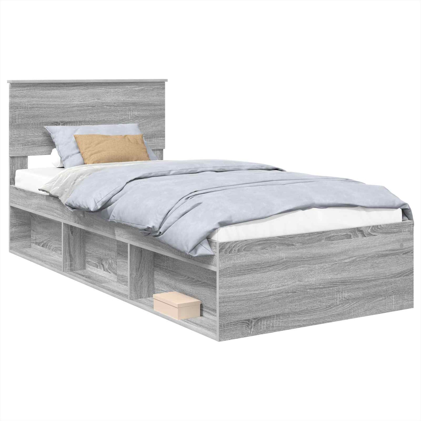 Bedframe met hoofdeinde Grijs Sonoma 100 x 200 cm Bewerkt hout is nu te koop bij PeponiXL, paradijselijk wonen!