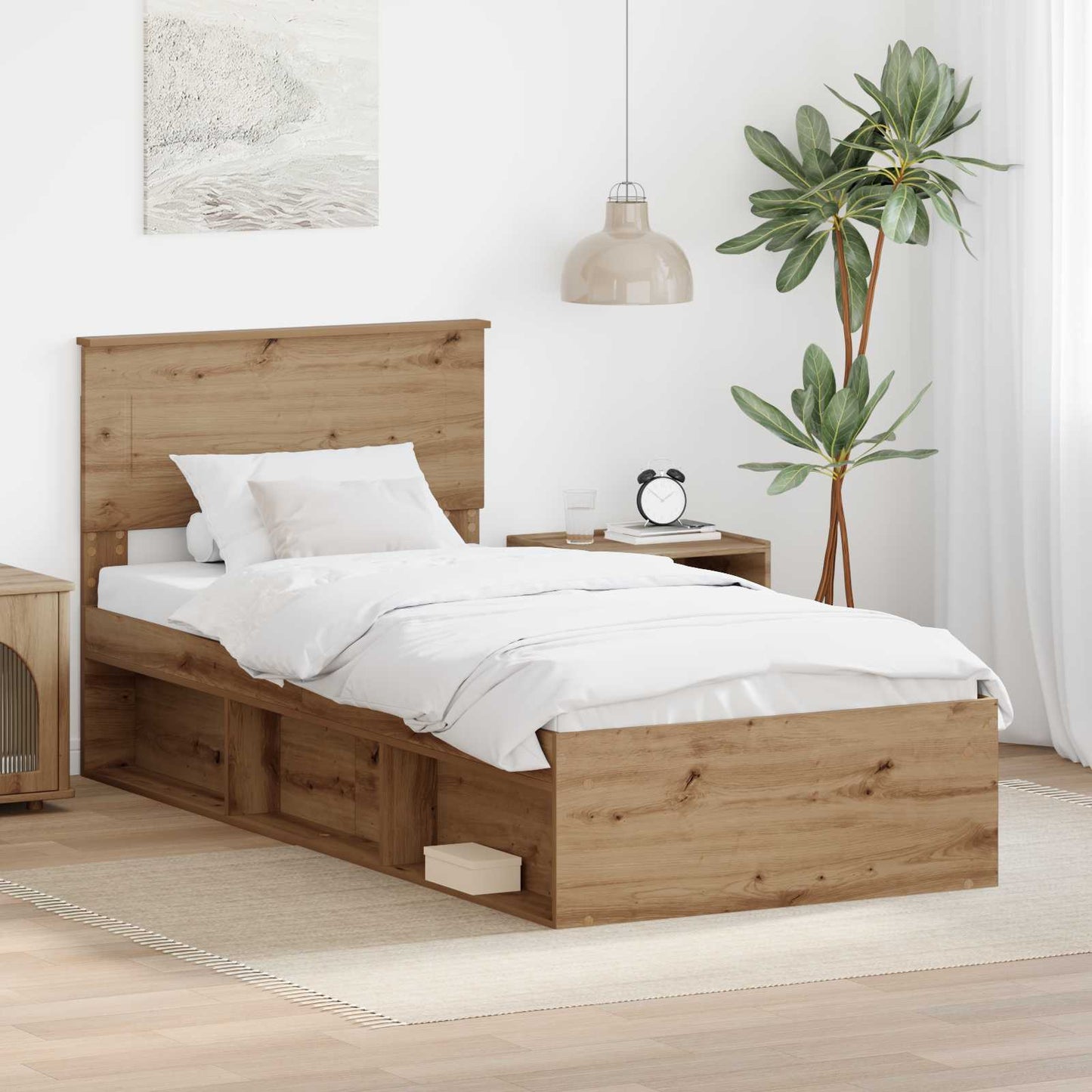Bedframe Ambachtelijk eiken 100 x 200 cm Bewerkt hout is nu te koop bij PeponiXL, paradijselijk wonen!