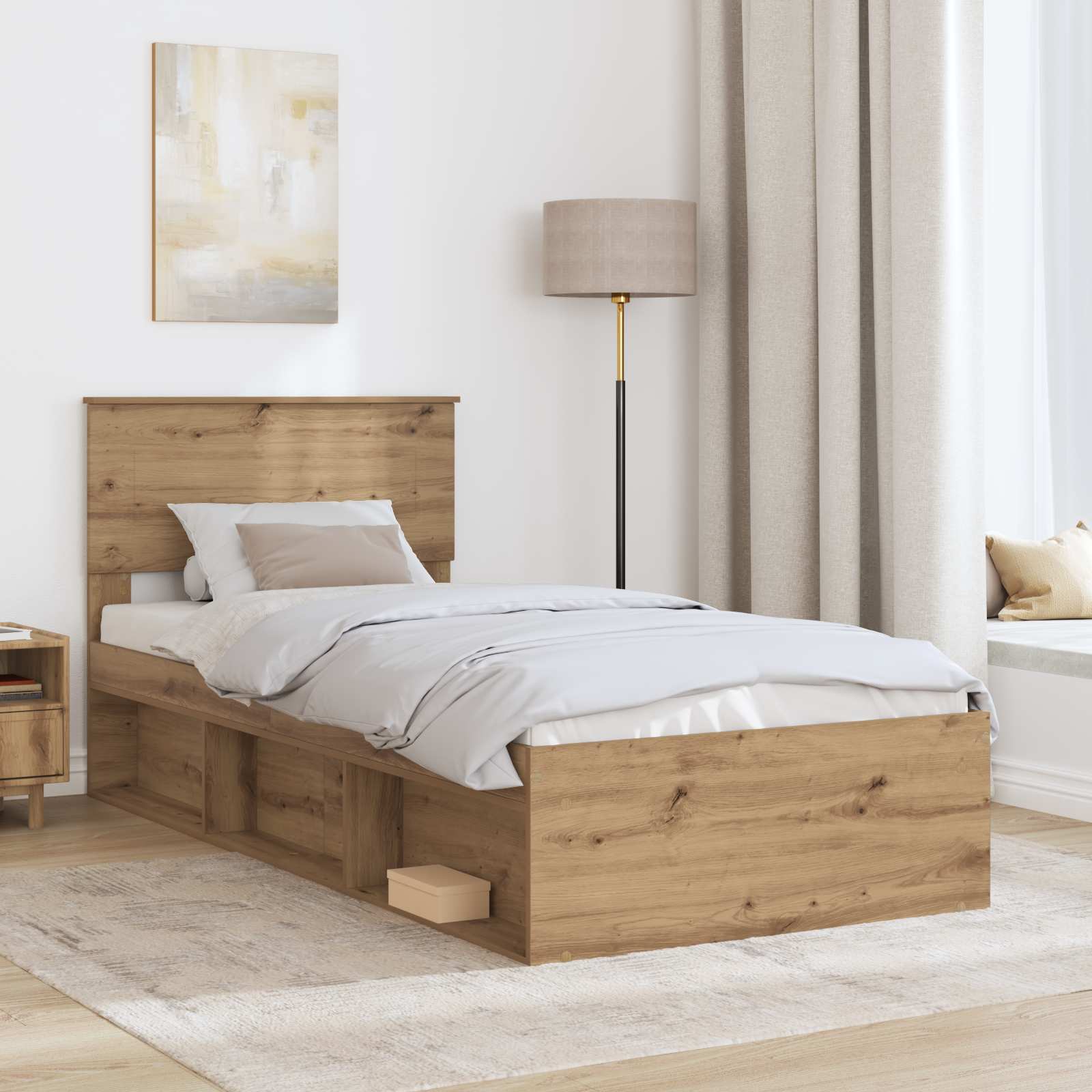 Bedframe Ambachtelijk eiken 100 x 200 cm Bewerkt hout is nu te koop bij PeponiXL, paradijselijk wonen!