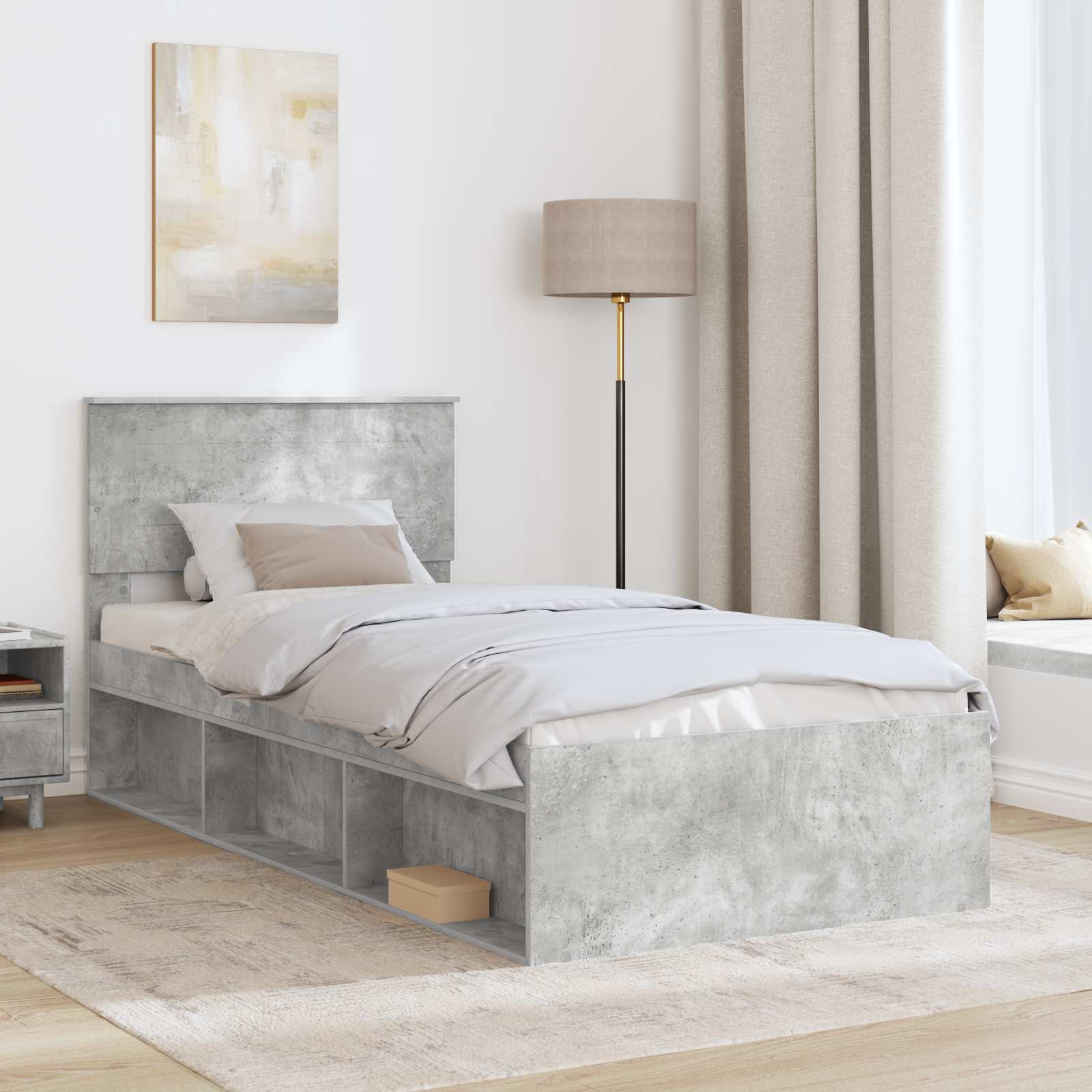 Bedframe met hoofdeinde Concerte Grijs 90 x 190 cm Bewerkt hout is nu te koop bij PeponiXL, paradijselijk wonen!