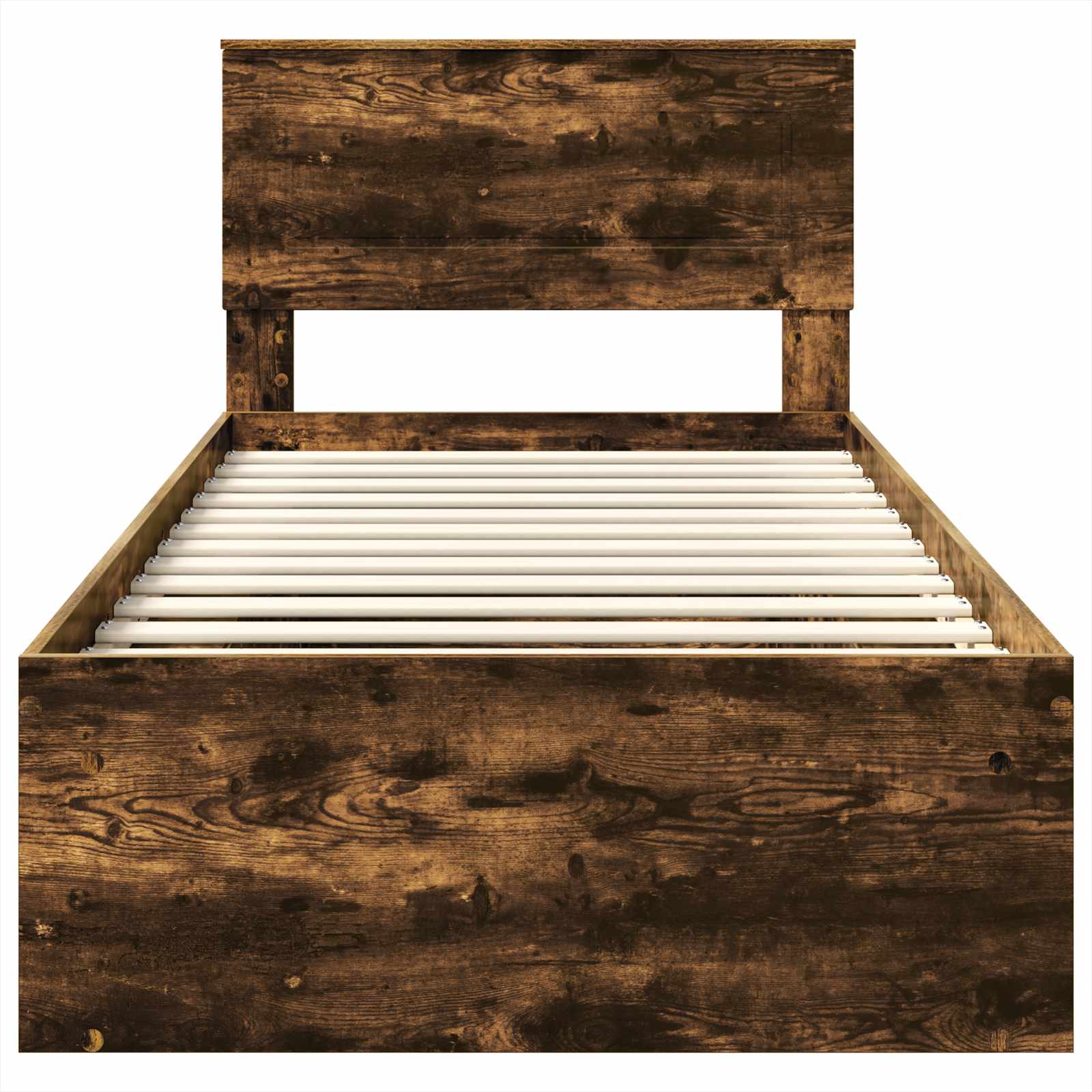 Bedframe met hoofdeinde Gerookt eiken 90 x 190 cm Bewerkt hout is nu te koop bij PeponiXL, paradijselijk wonen!