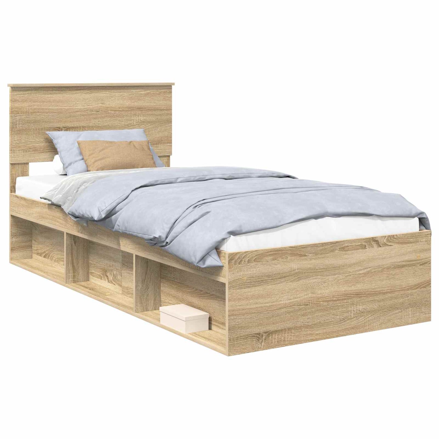 Bedframe met hoofdeinde Sonoma Eiken 90 x 200 cm Bewerkt hout is nu te koop bij PeponiXL, paradijselijk wonen!