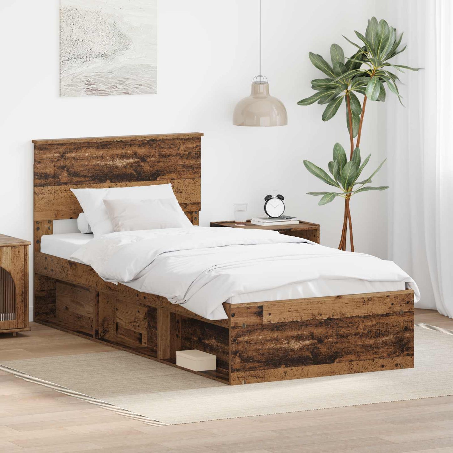 Bedframe met hoofdeinde Oudhout 90 x 200 cm Bewerkt hout is nu te koop bij PeponiXL, paradijselijk wonen!