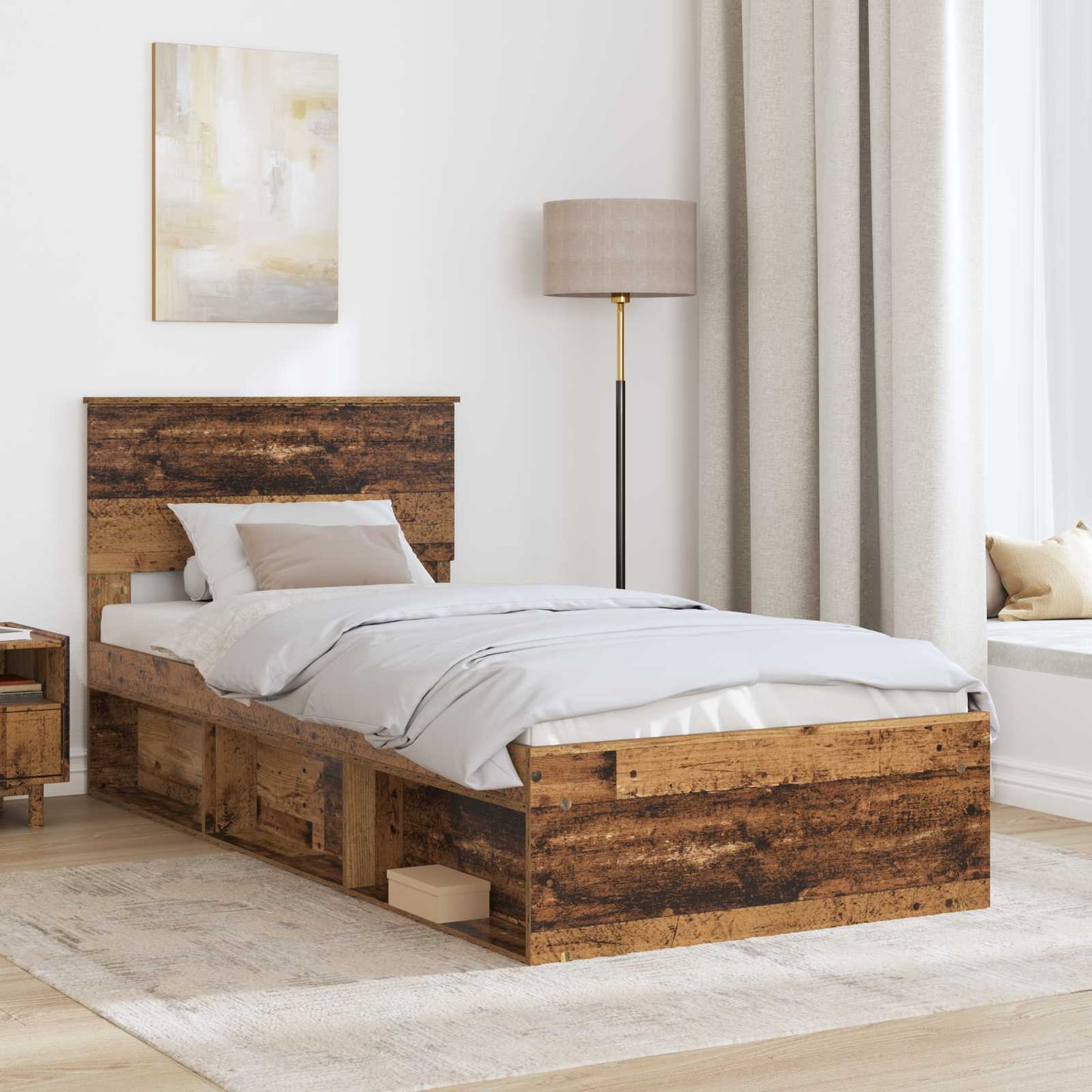 Bedframe met hoofdeinde Oudhout 90 x 200 cm Bewerkt hout is nu te koop bij PeponiXL, paradijselijk wonen!