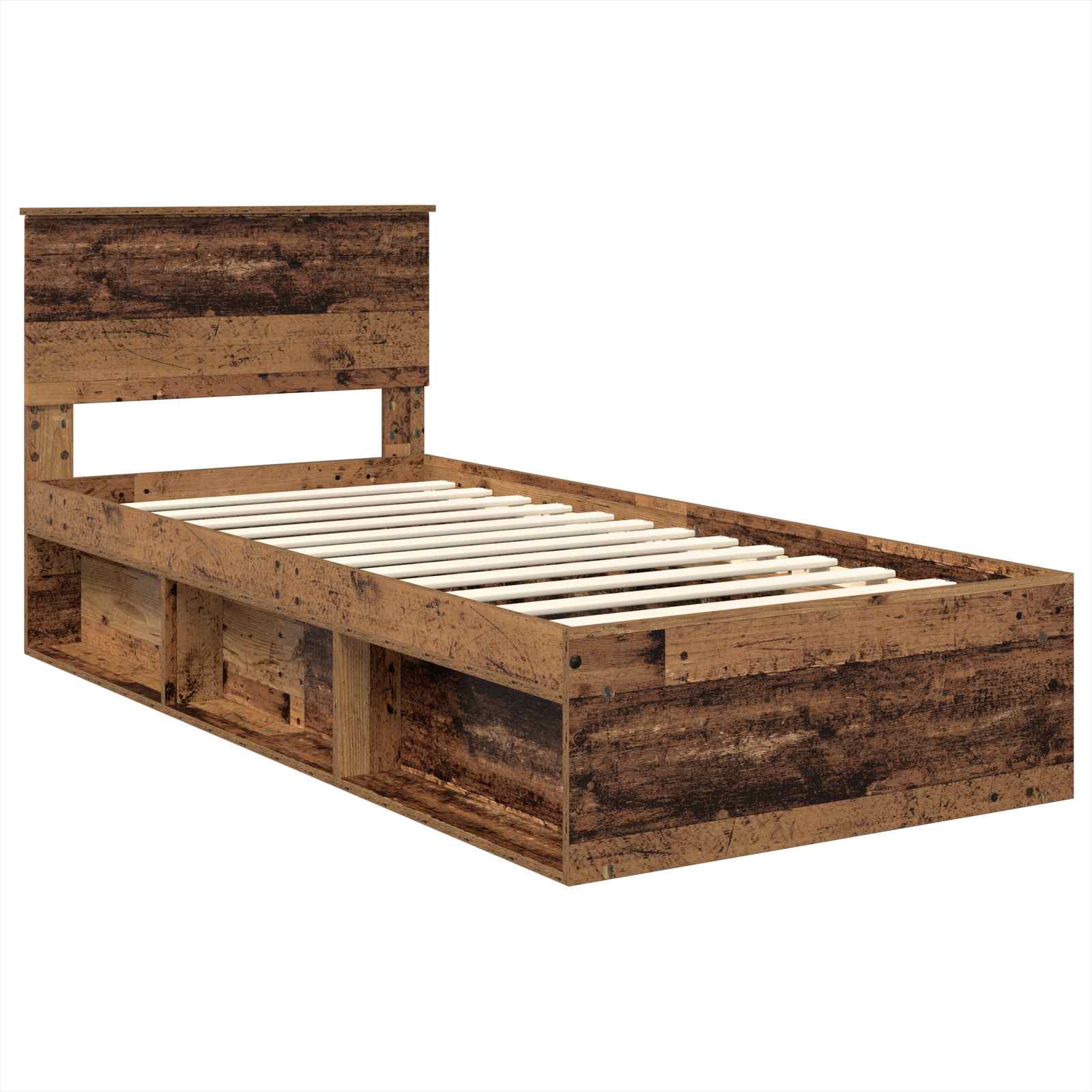 Bedframe met hoofdeinde Oudhout 90 x 200 cm Bewerkt hout is nu te koop bij PeponiXL, paradijselijk wonen!