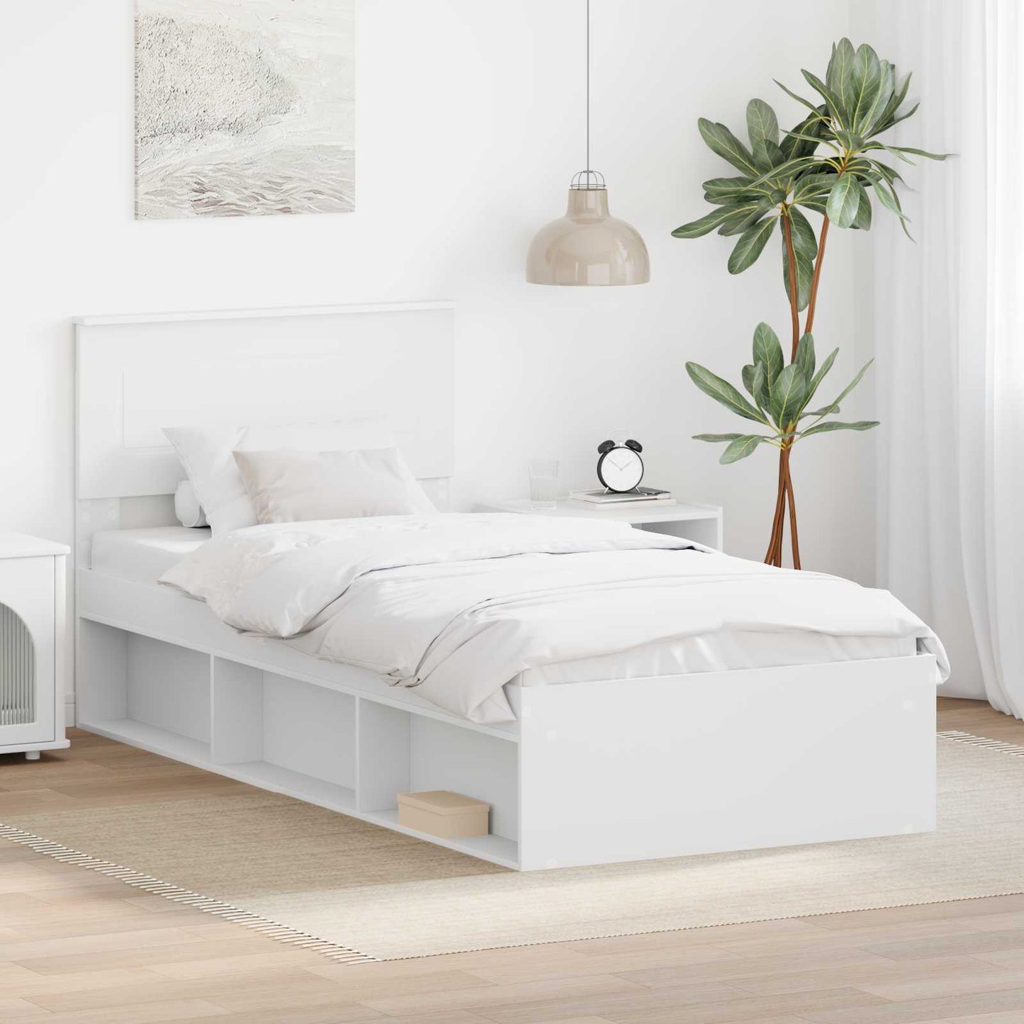 Bedframe met hoofdeinde Wit 75 x 190 cm Bewerkt hout is nu te koop bij PeponiXL, paradijselijk wonen!