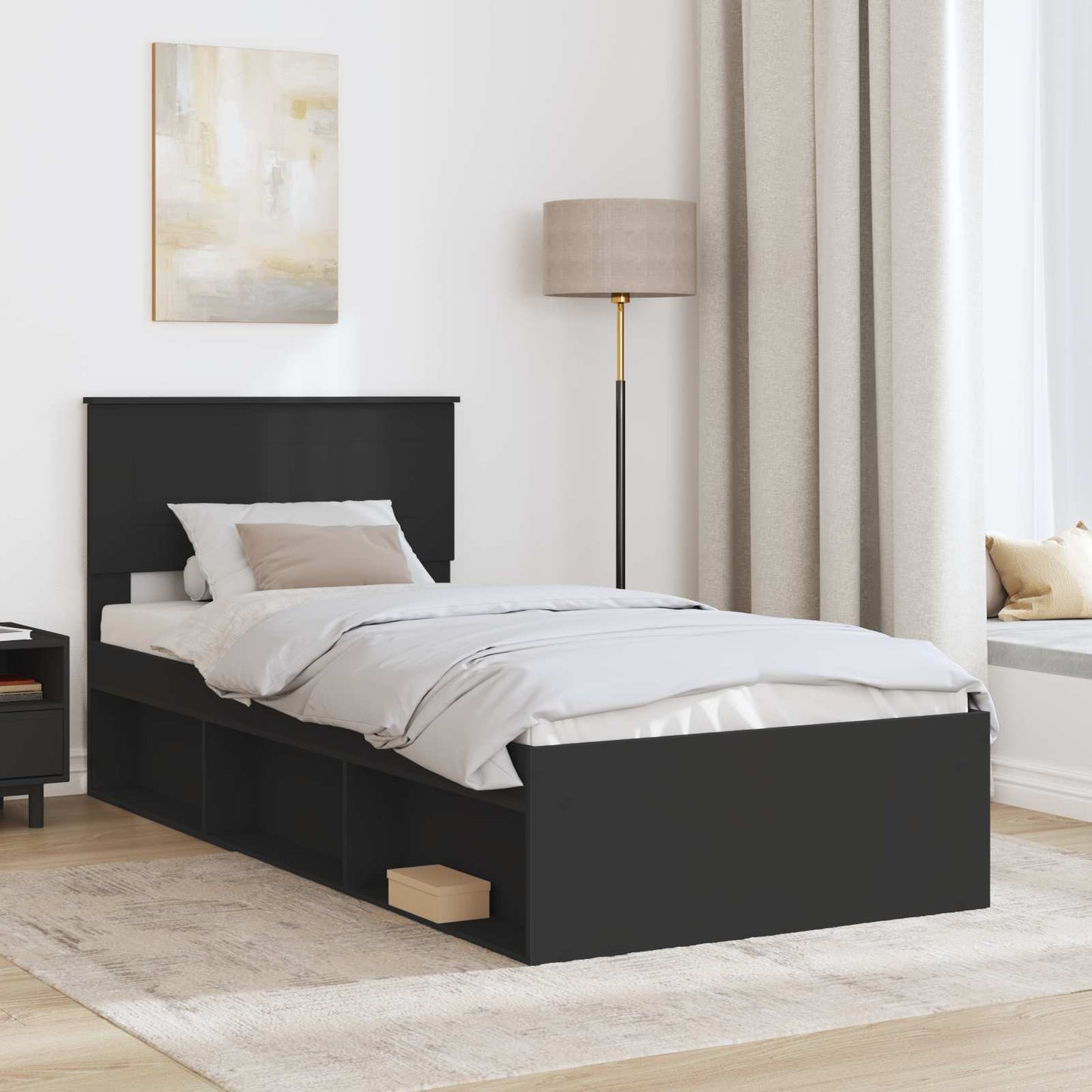 Bedframe met hoofdeinde Zwart 75 x 190 cm Bewerkt hout is nu te koop bij PeponiXL, paradijselijk wonen!