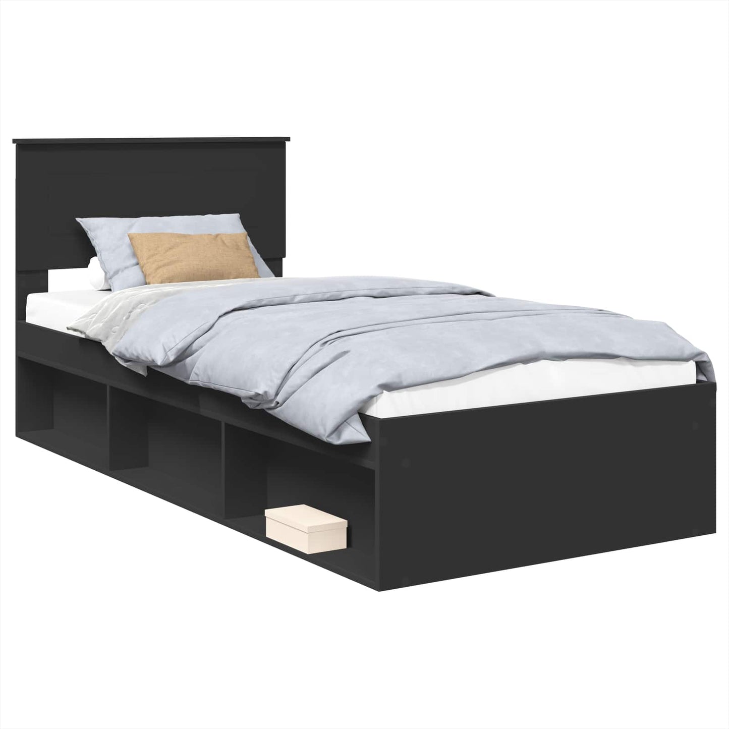 Bedframe met hoofdeinde Zwart 75 x 190 cm Bewerkt hout is nu te koop bij PeponiXL, paradijselijk wonen!