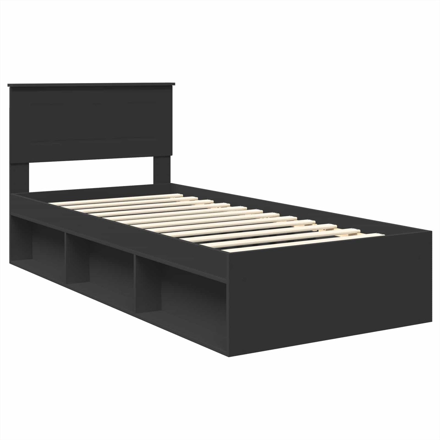 Bedframe met hoofdeinde Zwart 75 x 190 cm Bewerkt hout is nu te koop bij PeponiXL, paradijselijk wonen!