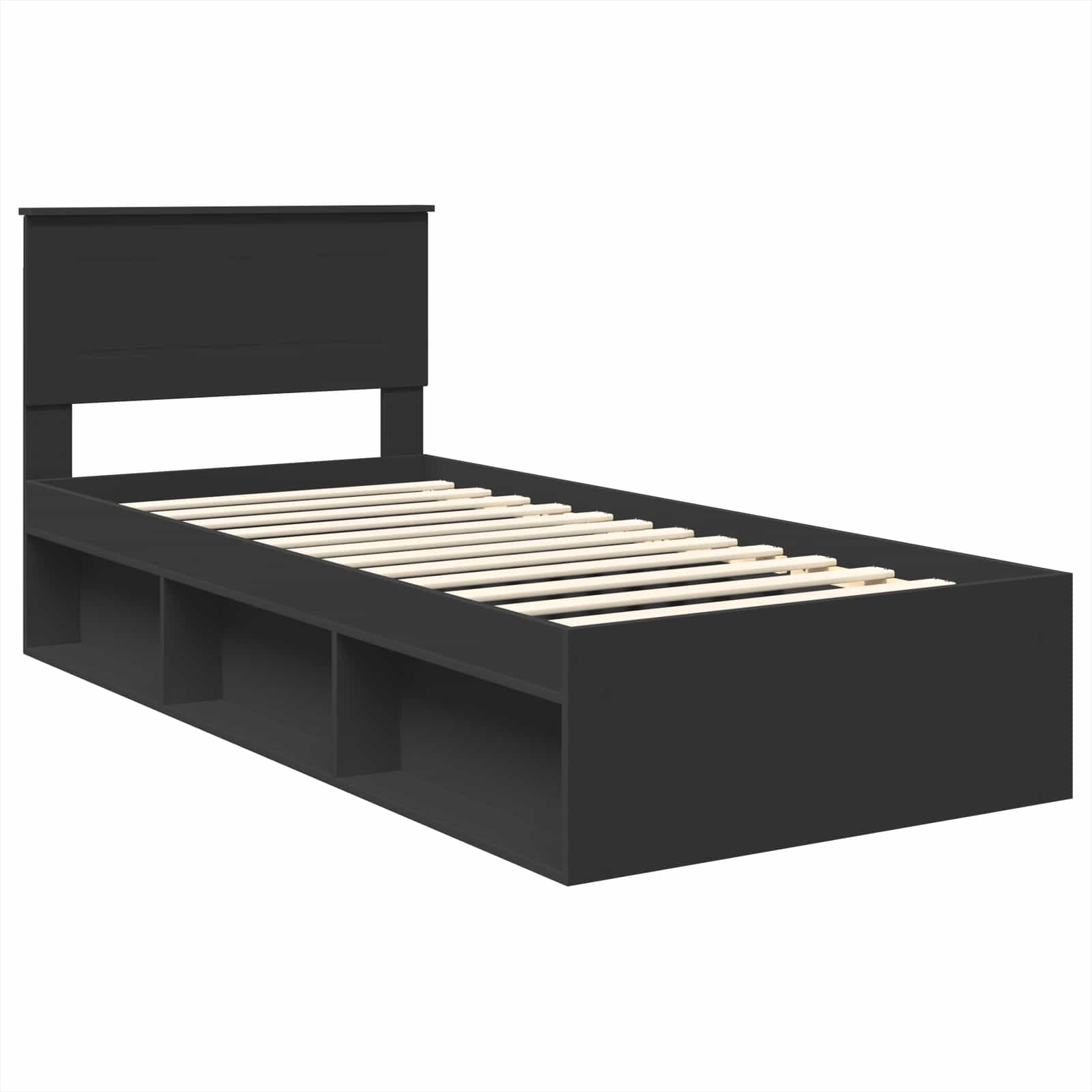 Bedframe met hoofdeinde Zwart 75 x 190 cm Bewerkt hout is nu te koop bij PeponiXL, paradijselijk wonen!