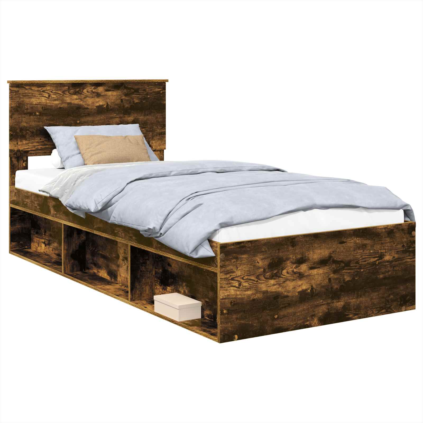 Bedframe met hoofdeinde Gerookt eiken 75 x 190 cm Bewerkt hout is nu te koop bij PeponiXL, paradijselijk wonen!