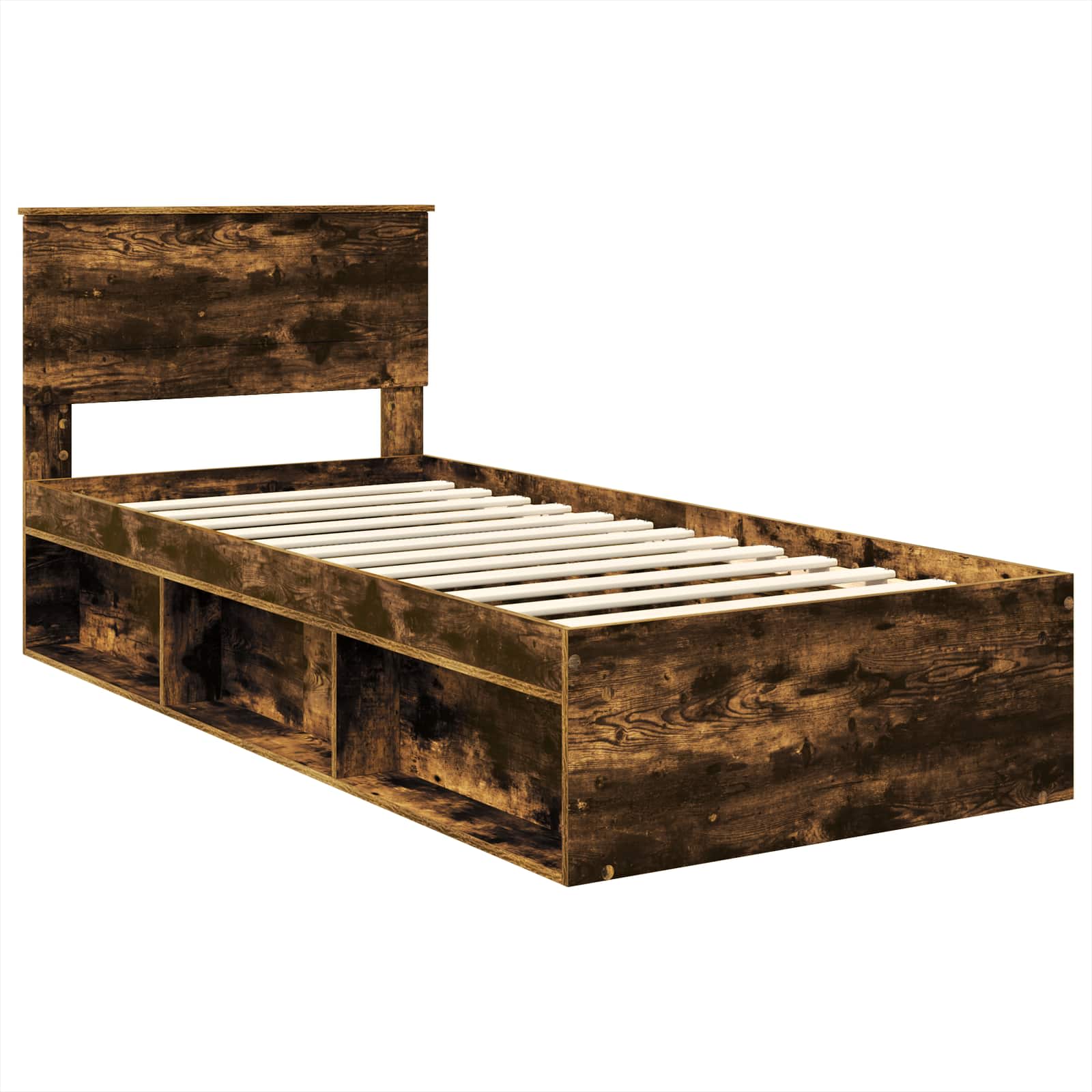 Bedframe met hoofdeinde Gerookt eiken 75 x 190 cm Bewerkt hout is nu te koop bij PeponiXL, paradijselijk wonen!