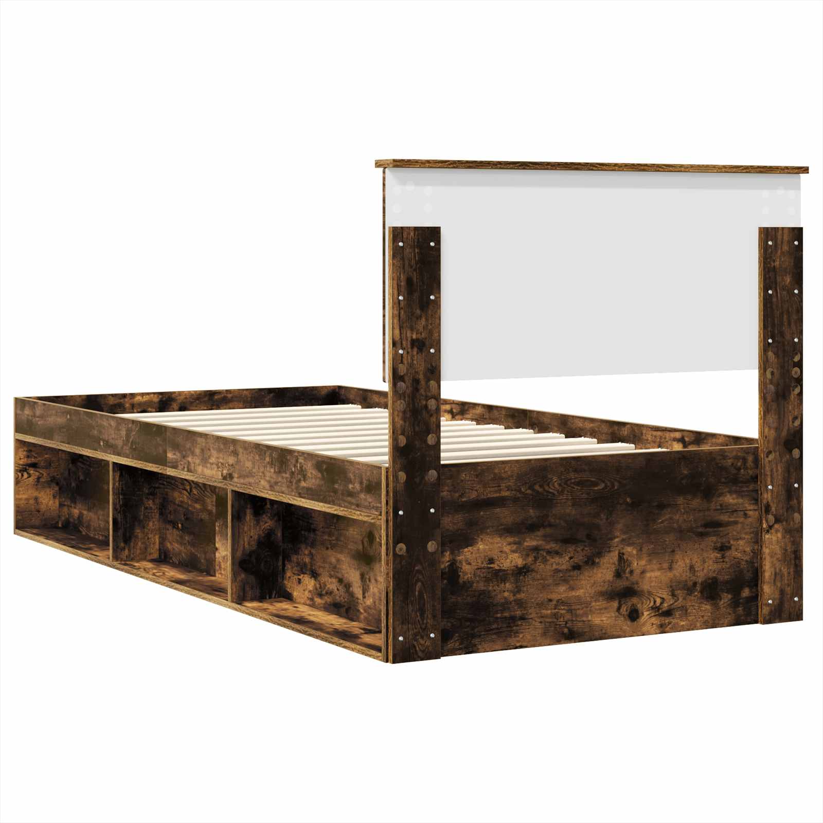 Bedframe met hoofdeinde Gerookt eiken 75 x 190 cm Bewerkt hout is nu te koop bij PeponiXL, paradijselijk wonen!