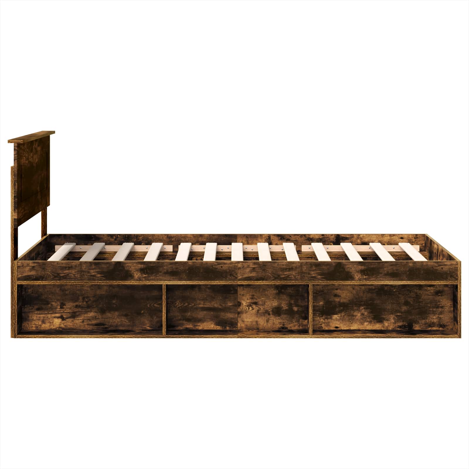Bedframe met hoofdeinde Gerookt eiken 75 x 190 cm Bewerkt hout is nu te koop bij PeponiXL, paradijselijk wonen!