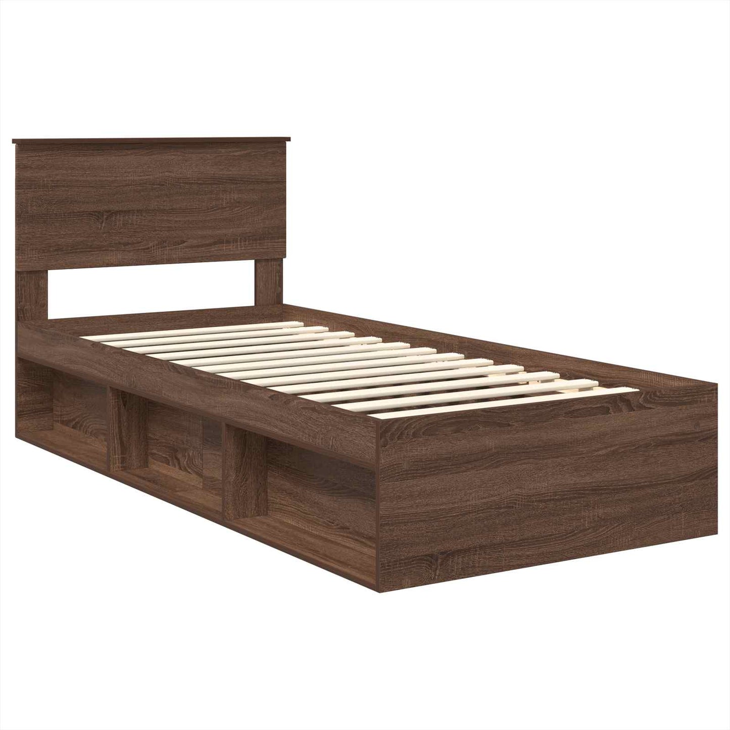 Bedframe met hoofdeinde Bruin Eiken 75 x 190 cm Bewerkt hout is nu te koop bij PeponiXL, paradijselijk wonen!