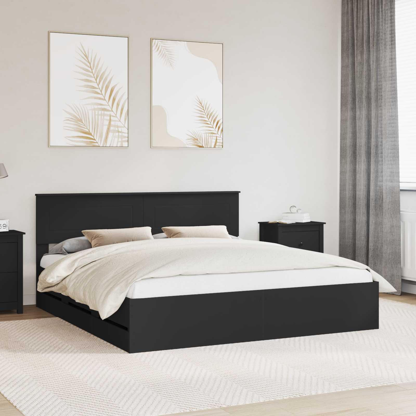 Bedframe met lade met opslag Zwart 200 x 200 cm Ingenieurshout is nu te koop bij PeponiXL, paradijselijk wonen!