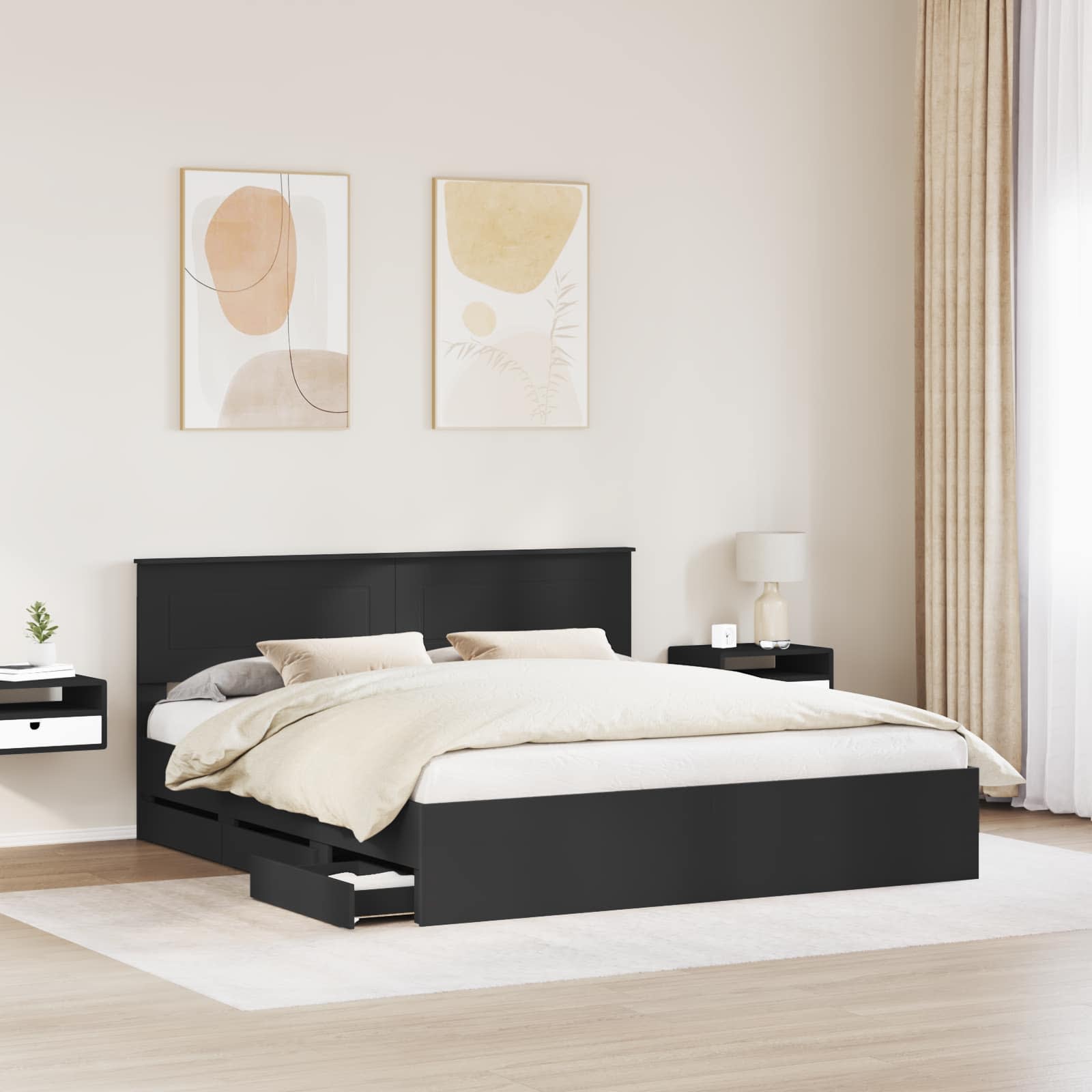 Bedframe met lade met opslag Zwart 200 x 200 cm Ingenieurshout is nu te koop bij PeponiXL, paradijselijk wonen!