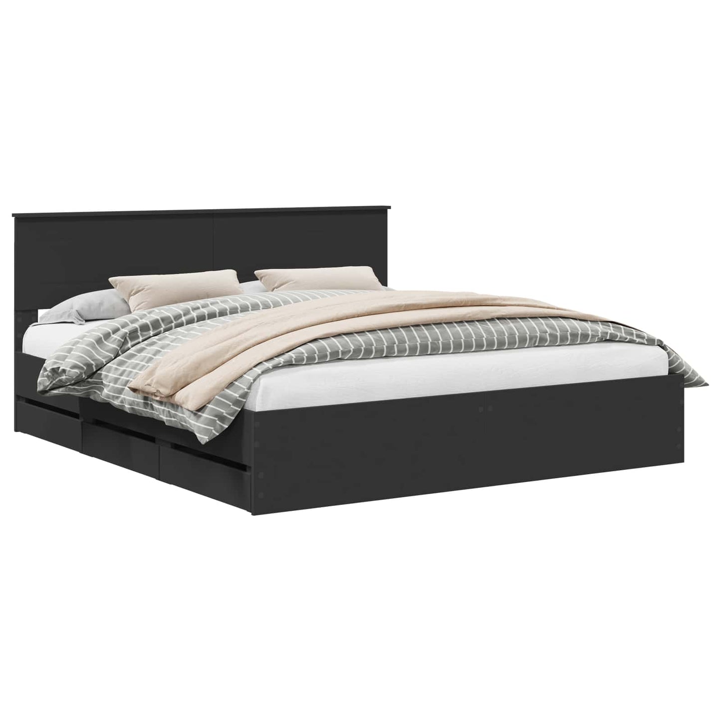 Bedframe met lade met opslag Zwart 200 x 200 cm Ingenieurshout is nu te koop bij PeponiXL, paradijselijk wonen!
