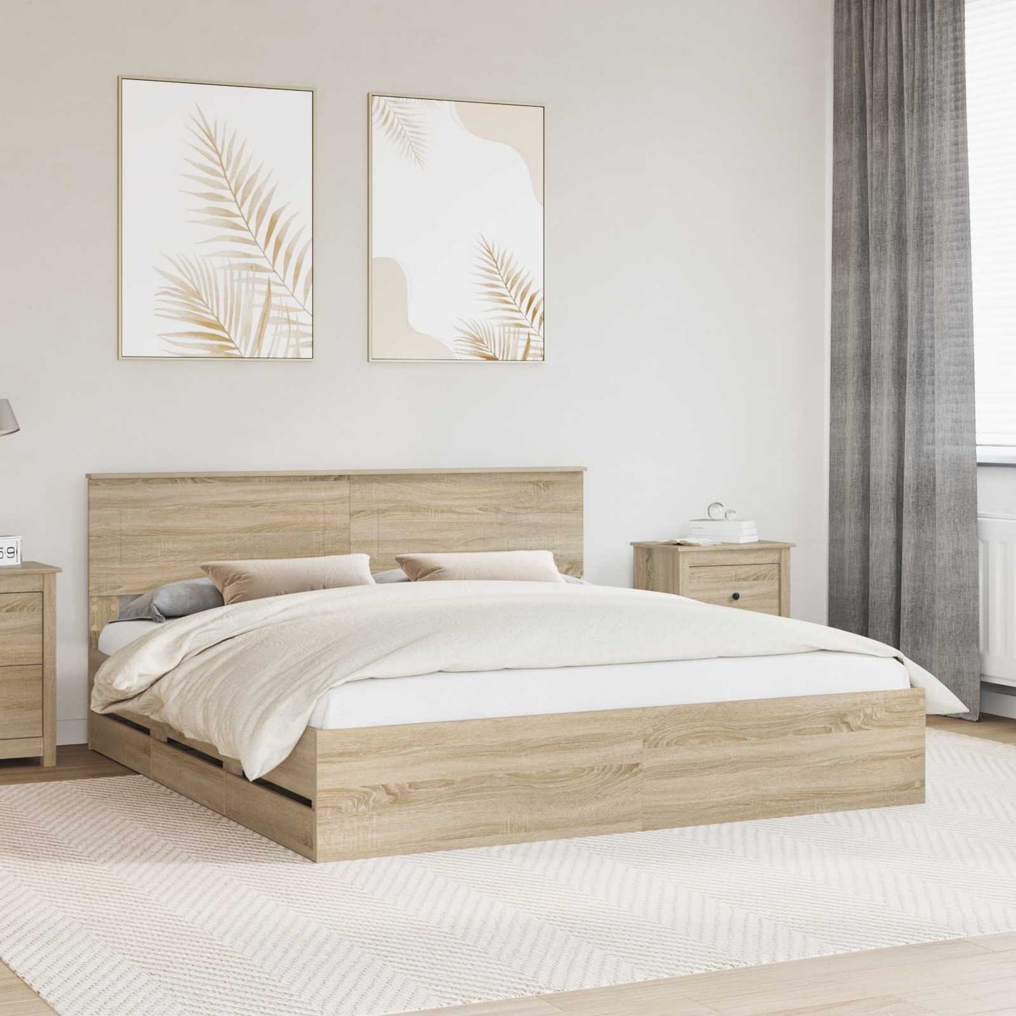 Bedframe met lade Sonoma Eiken 200 x 200 cm Ingenieurshout is nu te koop bij PeponiXL, paradijselijk wonen!