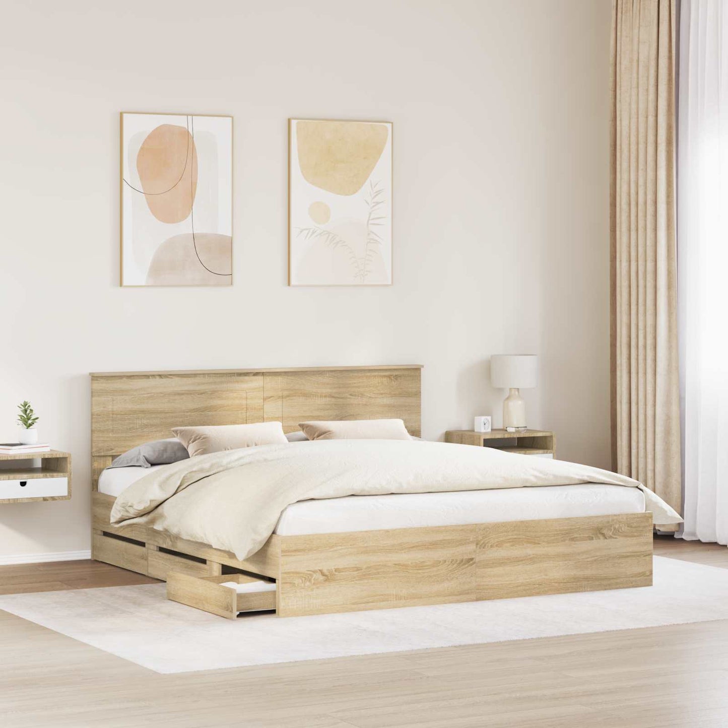 Bedframe met lade Sonoma Eiken 200 x 200 cm Ingenieurshout is nu te koop bij PeponiXL, paradijselijk wonen!