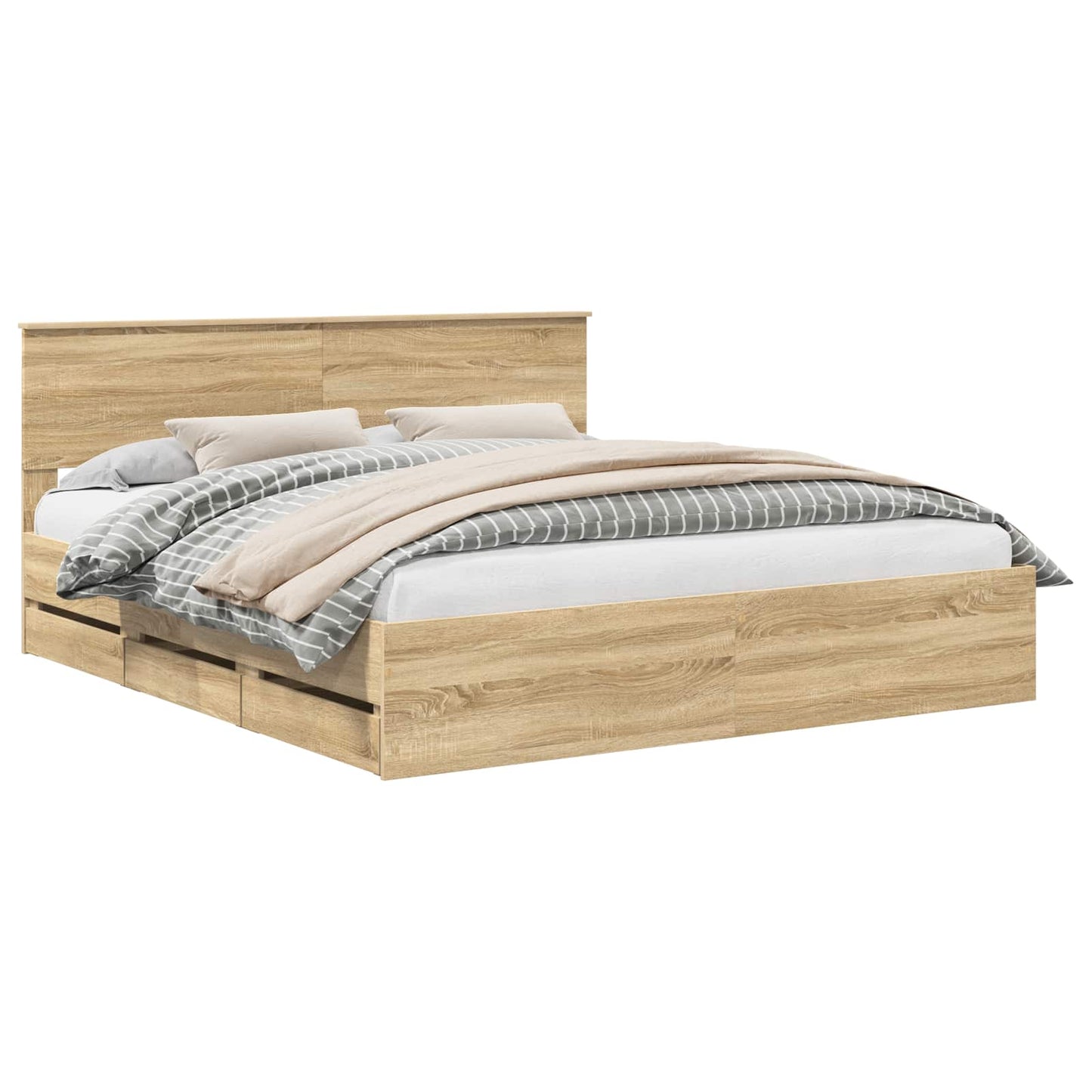 Bedframe met lade Sonoma Eiken 200 x 200 cm Ingenieurshout is nu te koop bij PeponiXL, paradijselijk wonen!
