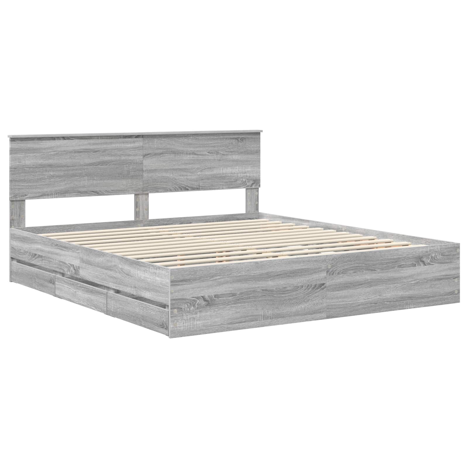 Bedframe met lade Grijs Sonoma 200 x 200 cm Ingenieurshout is nu te koop bij PeponiXL, paradijselijk wonen!