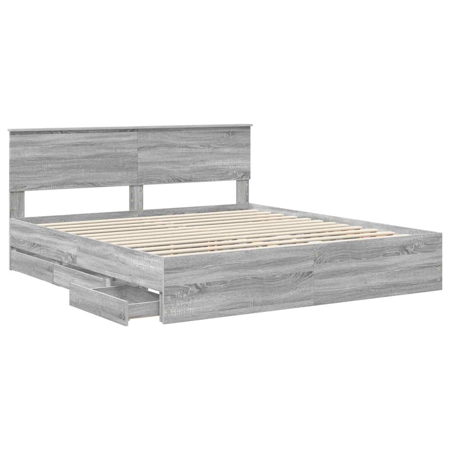 Bedframe met lade Grijs Sonoma 200 x 200 cm Ingenieurshout is nu te koop bij PeponiXL, paradijselijk wonen!