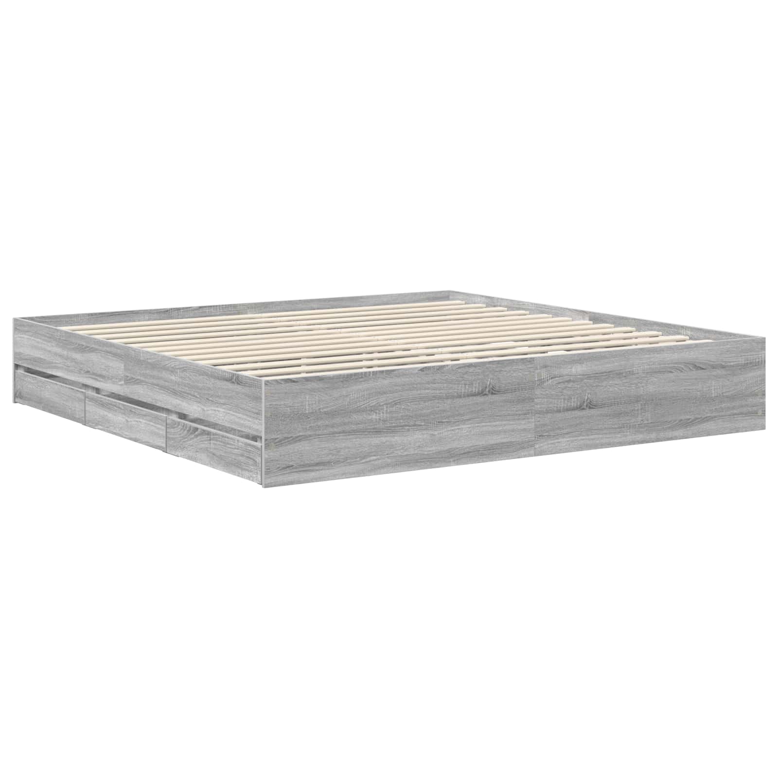 Bedframe met lade Grijs Sonoma 200 x 200 cm Ingenieurshout is nu te koop bij PeponiXL, paradijselijk wonen!