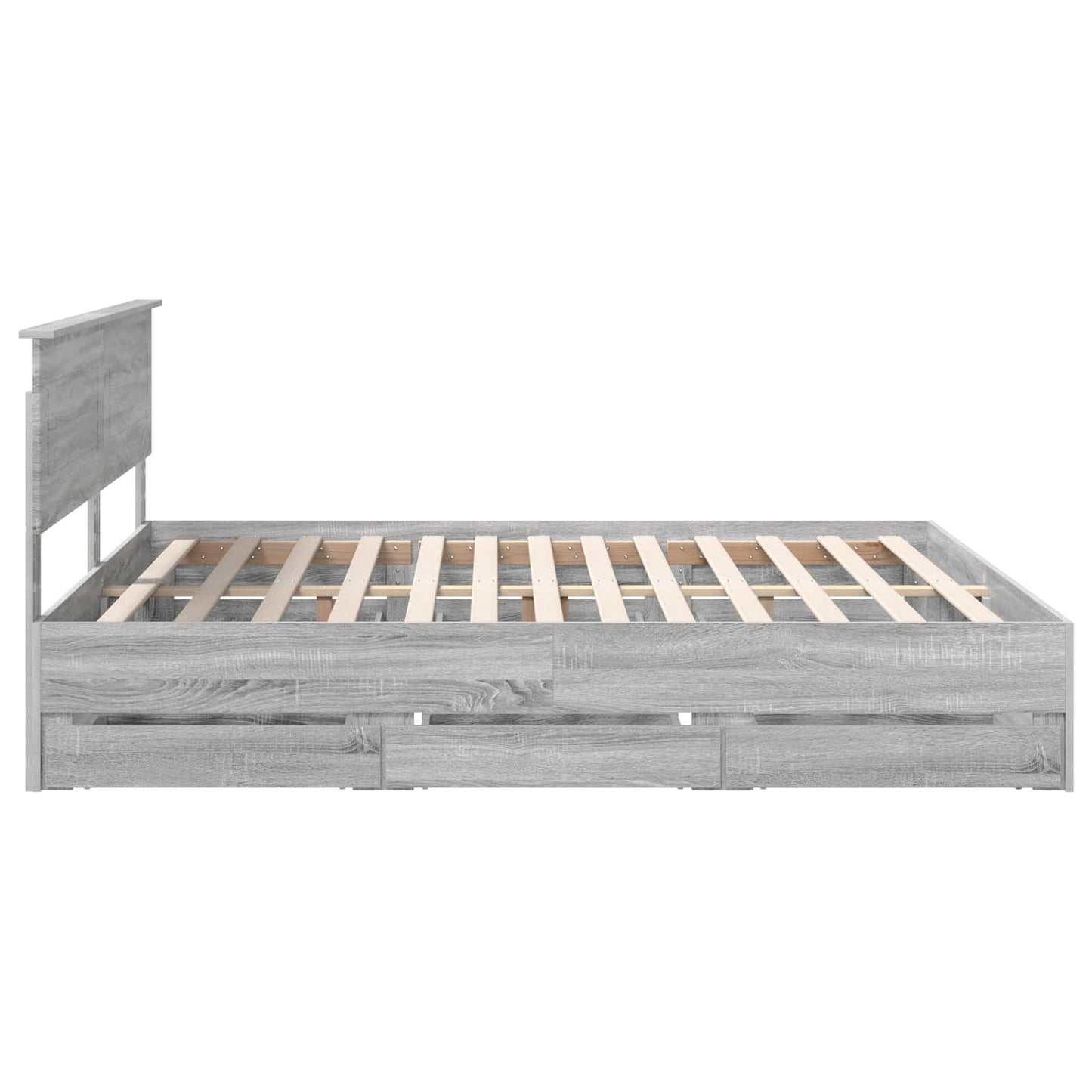 Bedframe met lade Grijs Sonoma 200 x 200 cm Ingenieurshout is nu te koop bij PeponiXL, paradijselijk wonen!
