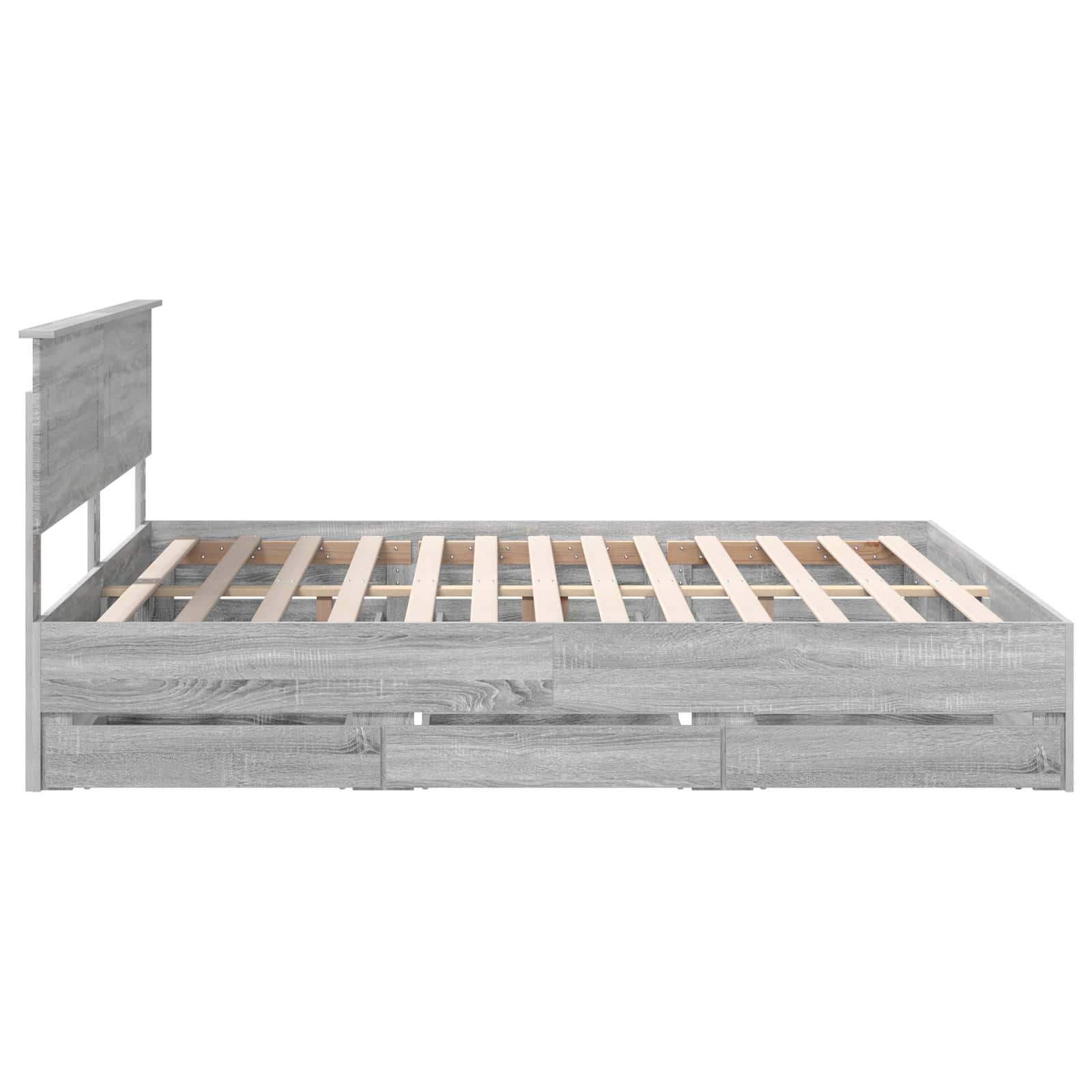 Bedframe met lade Grijs Sonoma 200 x 200 cm Ingenieurshout is nu te koop bij PeponiXL, paradijselijk wonen!