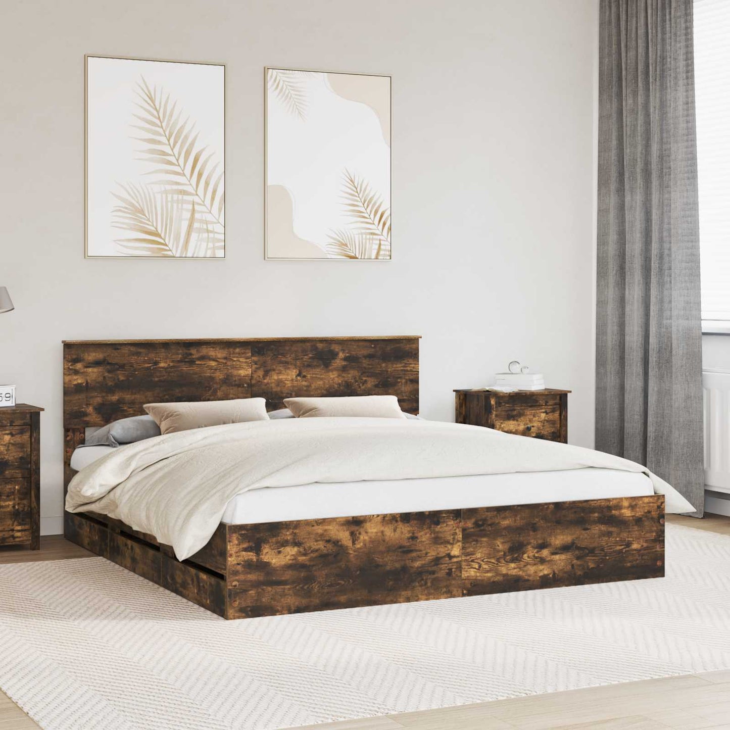 Bedframe met lade Gerookt eiken 180 x 200 cm Ingenieurshout is nu te koop bij PeponiXL, paradijselijk wonen!