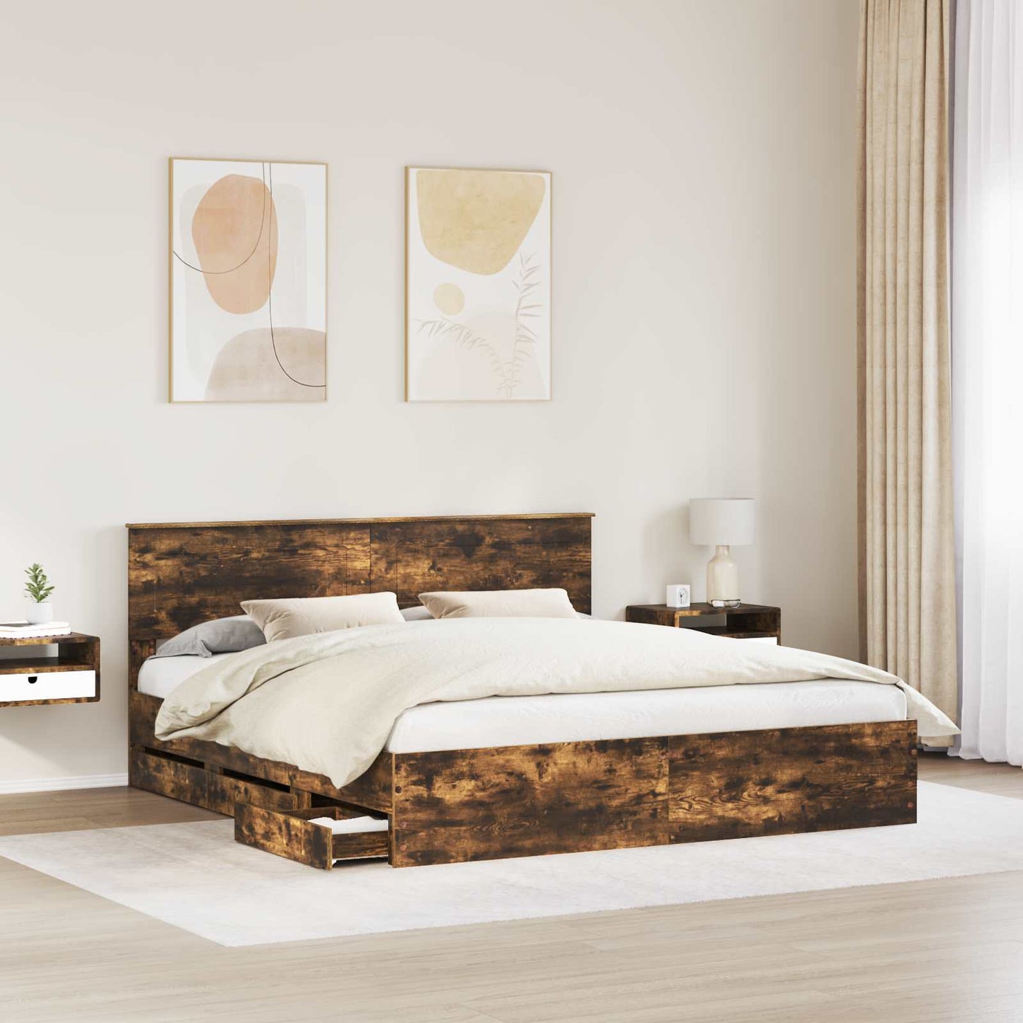 Bedframe met lade Gerookt eiken 180 x 200 cm Ingenieurshout is nu te koop bij PeponiXL, paradijselijk wonen!